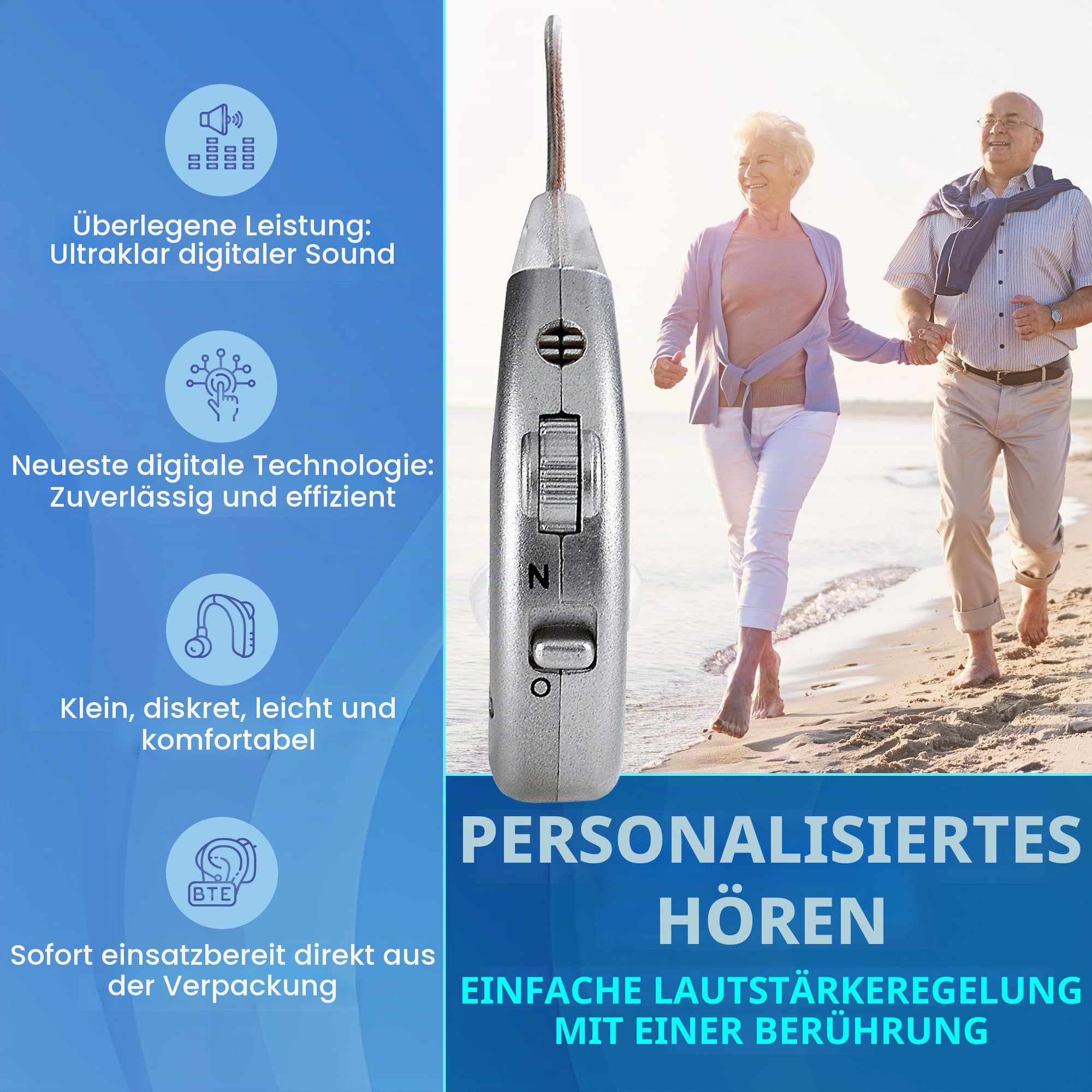 Digitale Hörverstärker - Paar wiederaufladbare HdO-Personenschallverstärker mit USB-Dock - Premium Behind The Ear Sound Amplification - by MEDca