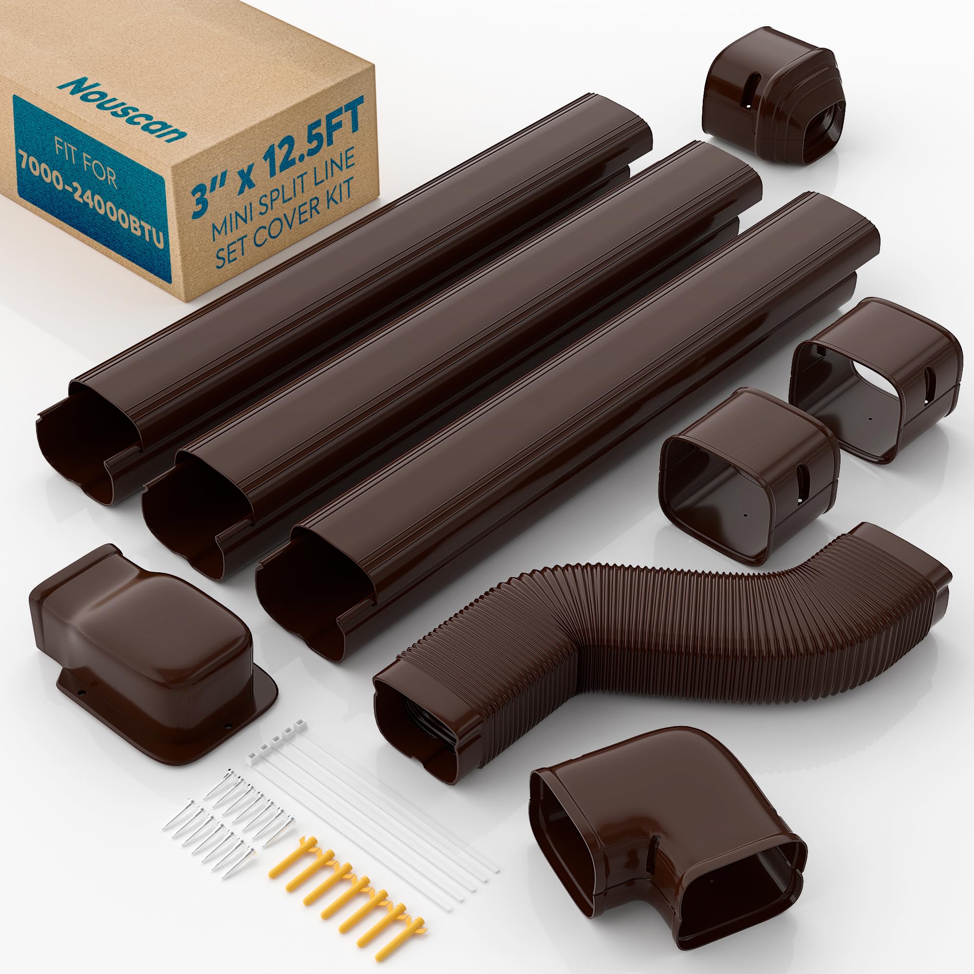 Nouscan Mini Split Line Set Cover with Flexible Duct, 3" 12.5Ft, Brown โ image 1