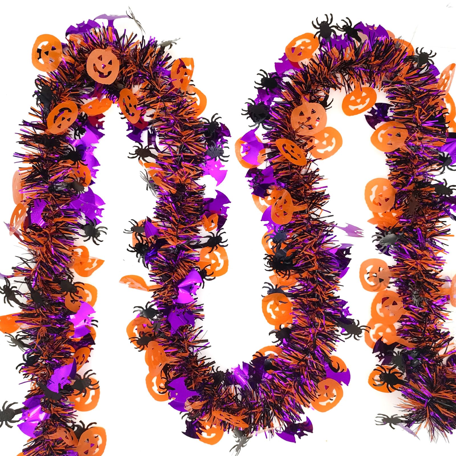 65.6 Ft Halloween Tinsel Garland Pumpkin Bats Spider Metallic Fringe Garland Tinsel Strip for Halloween Party Decorations Indoor Outdoor Spooky Hanging Decor for Home Fireplace Doorway Haunted House