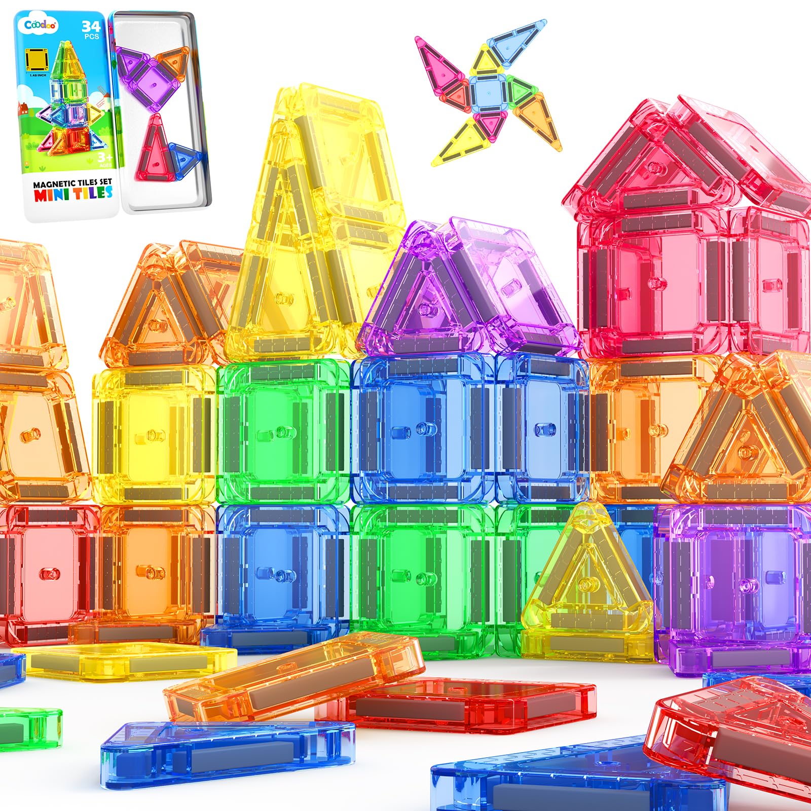 Bloques Magnéticos Construcción Niños, Mini Magnetic Blocks, Piezas Magnéticas Stem, Magnetic Tiles Juguete Sensorial Educativo para Niños y Niñas de 3 Años en Adelante Regalo Ideal