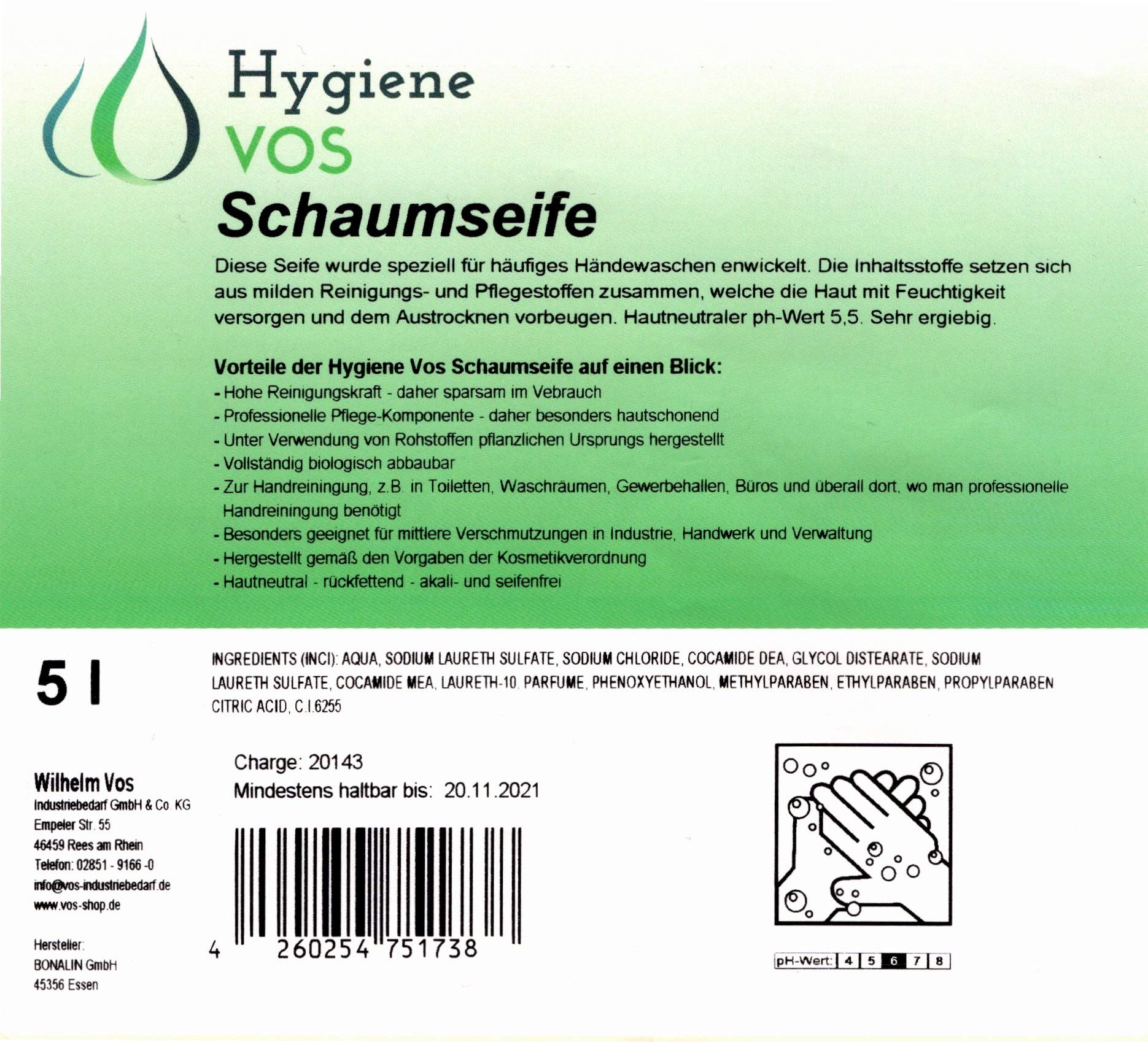 Hygiene VOS Seifenspender für Schaumseife mit Hygiene VOS Schaumseife 5 Liter Kanister für häufiges Händewaschen sehr sparsam