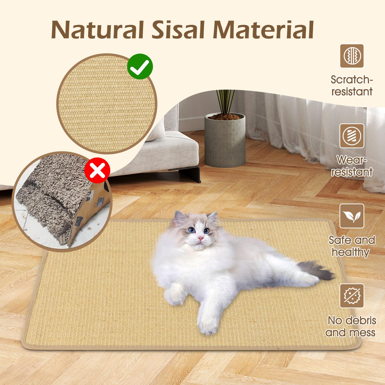 GYMAX Lot de 2 Tapis griffoirs pour Chat en sisal Naturel 80 x 50 cm