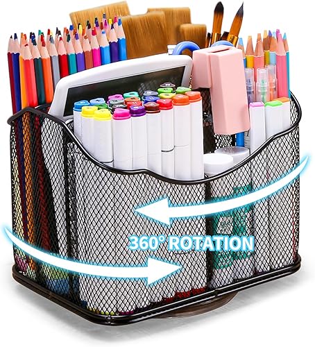 Housmile Organizador de escritorio, soporte giratorio de 360 para escritorio con 5 compartimentos, organizador de escritorio de gran capacidad para