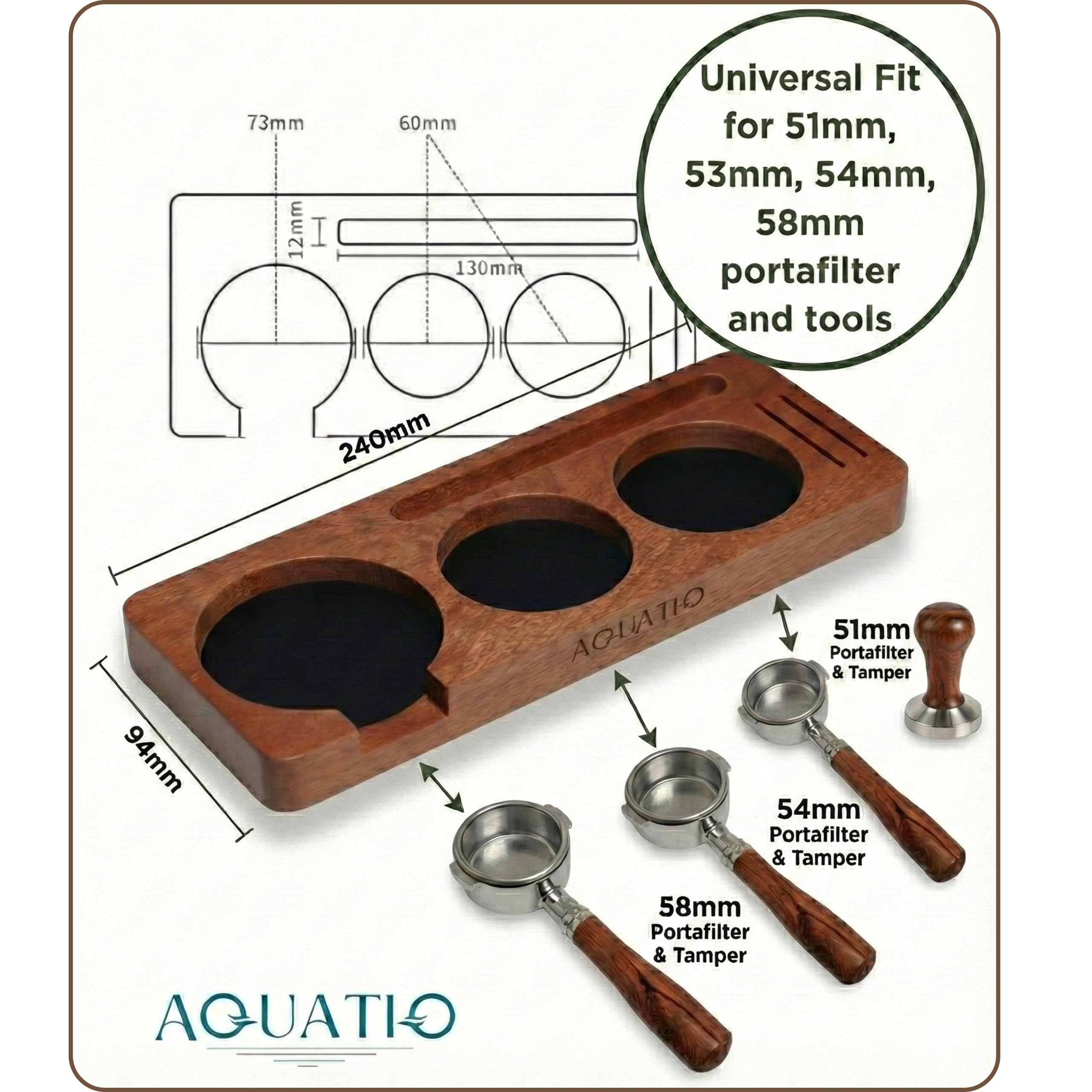 51-58 mm Compact Espresso Tamping Mat - Wooden Coffee Tamping Station - Gift for Espresso Lovers, Accessories for Baristas