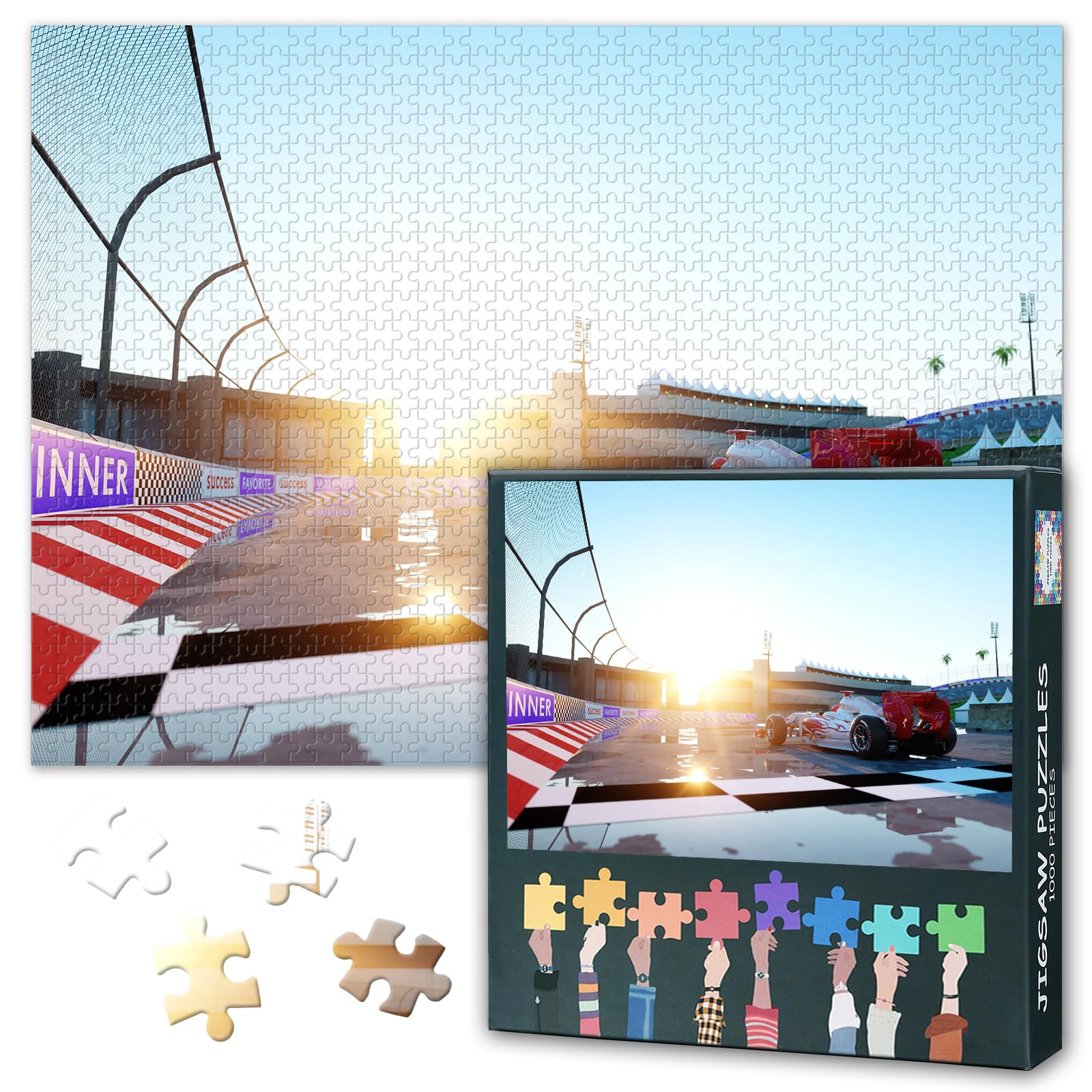 1000 Pieces Racing Car Jigsaw Puzzles for Adults - Sports Car Puzzles for Adults Gifts Challenging Sunset at the Racetrack Puzzle Art for Boys Game Nights Family Home Decor 27.5"X19.7"