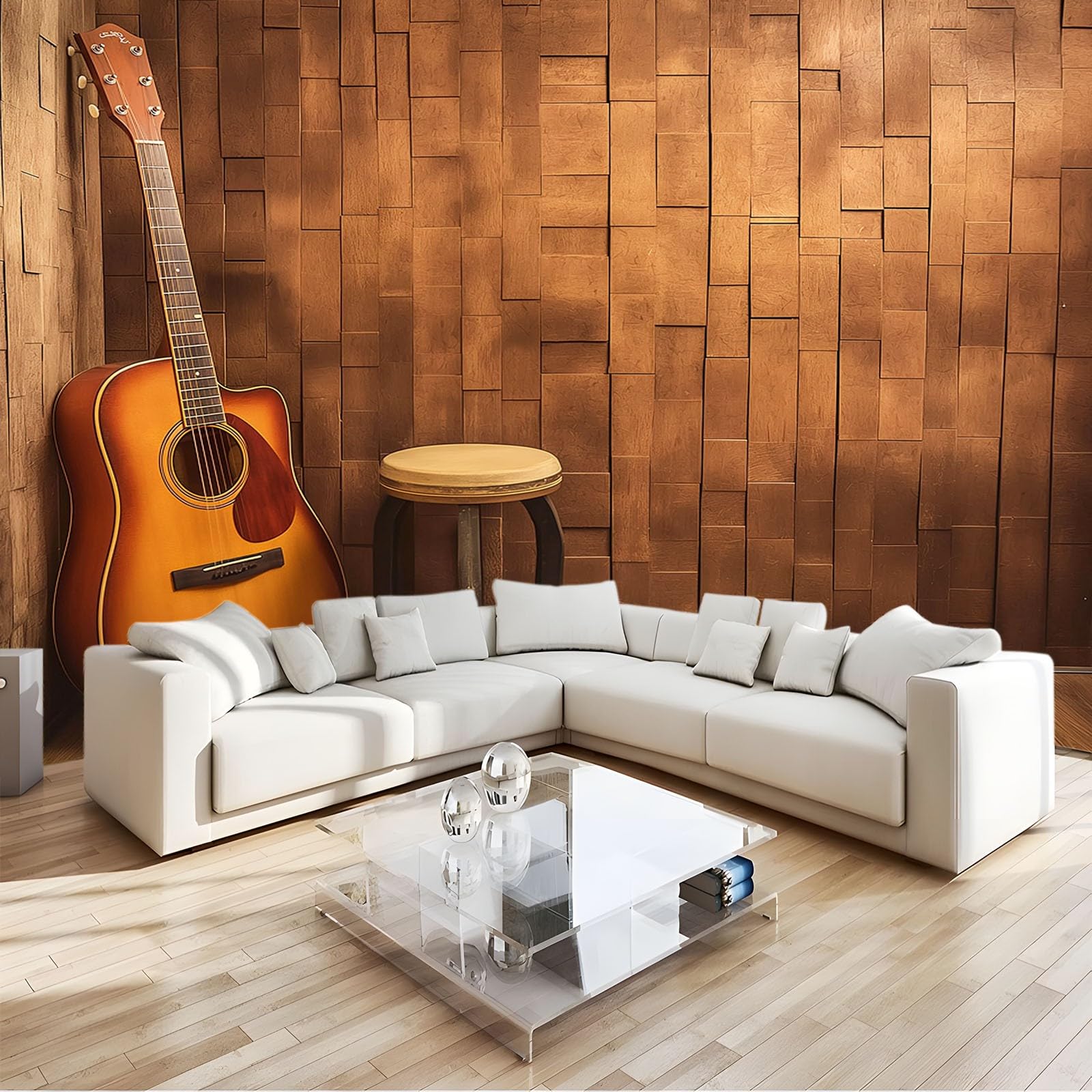 Carta da Parati Fotografica Studio Di Musica Country Chitarra Marrone Design per Pareti Camera - Fotomurale Tessuto Non Tessuto Colla Non Inclusa 300x210 cm