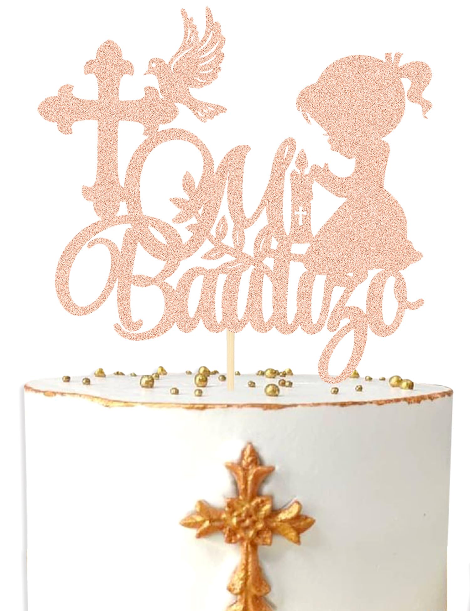 Mi Bautizo Christening Baptism Cake Topper Glitter Religious God Bless Me Dove Cross Cake Décor Holy First Communion Baby Girl Shower Theme Party