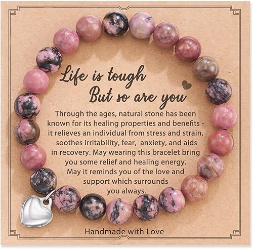 LIU JUN Get Well Soon Gifts -Natural Stone Healing Relaxation Bracelets,8mm Anti-Anxiety Crystal Stone Yoga Beads, Stress Relief Stretch Bracelets