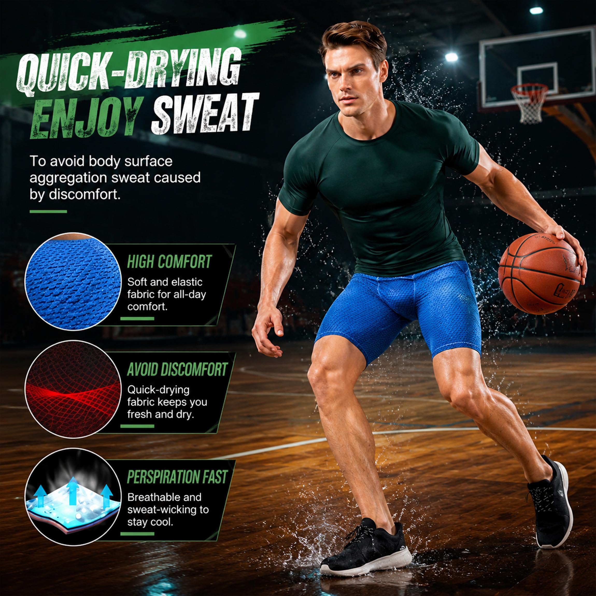 SANANG Short de Compression pour Hommes, Couche de Base à Séchage Rapide, Collant de Sport D'entraînement et de Fitness