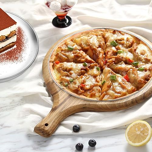 Miniatura 10 de Sartén para pizza, juego de sartenes de acero inoxidable de 13 pulgadas, bandeja grande para horno de pizza para hornear, saludable y resistente,