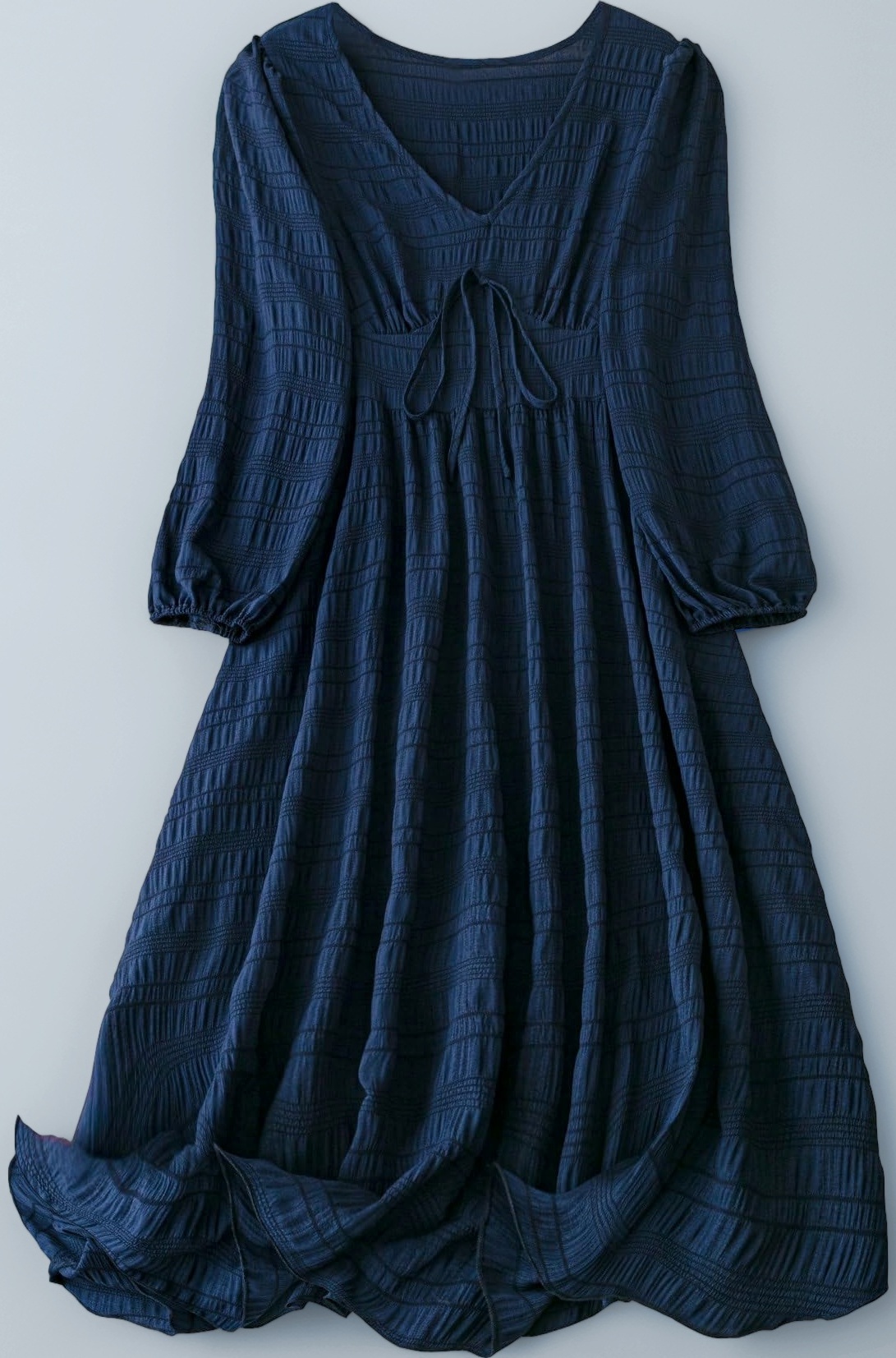 - Women's & Girl's Navy Blue Dress for Women Midi, One Piece Dress for Women's Casual Dress, Solid Textured Lantern Sleeve Tie Front V Neck Midi Dress (Dress 123)