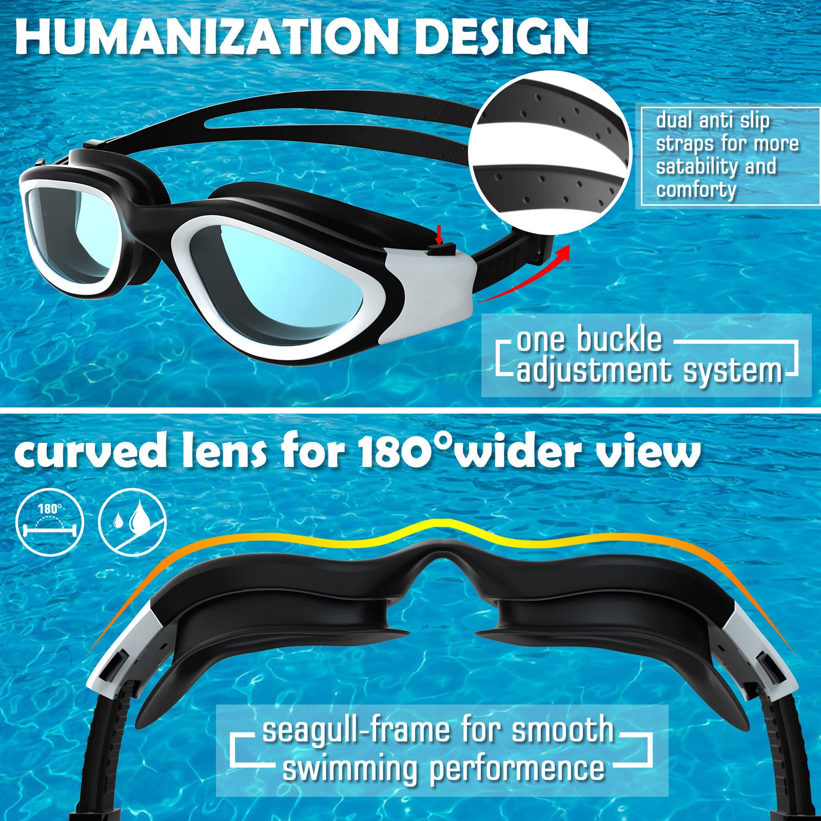Occhialini da Nuoto Polarizzati, Anti-appannamento Anti-perdite con Protezione UV Visione chiara Facile da regolare Con Ponte Nasale Morbido per Uomo Donna Adulti e Adolescenti