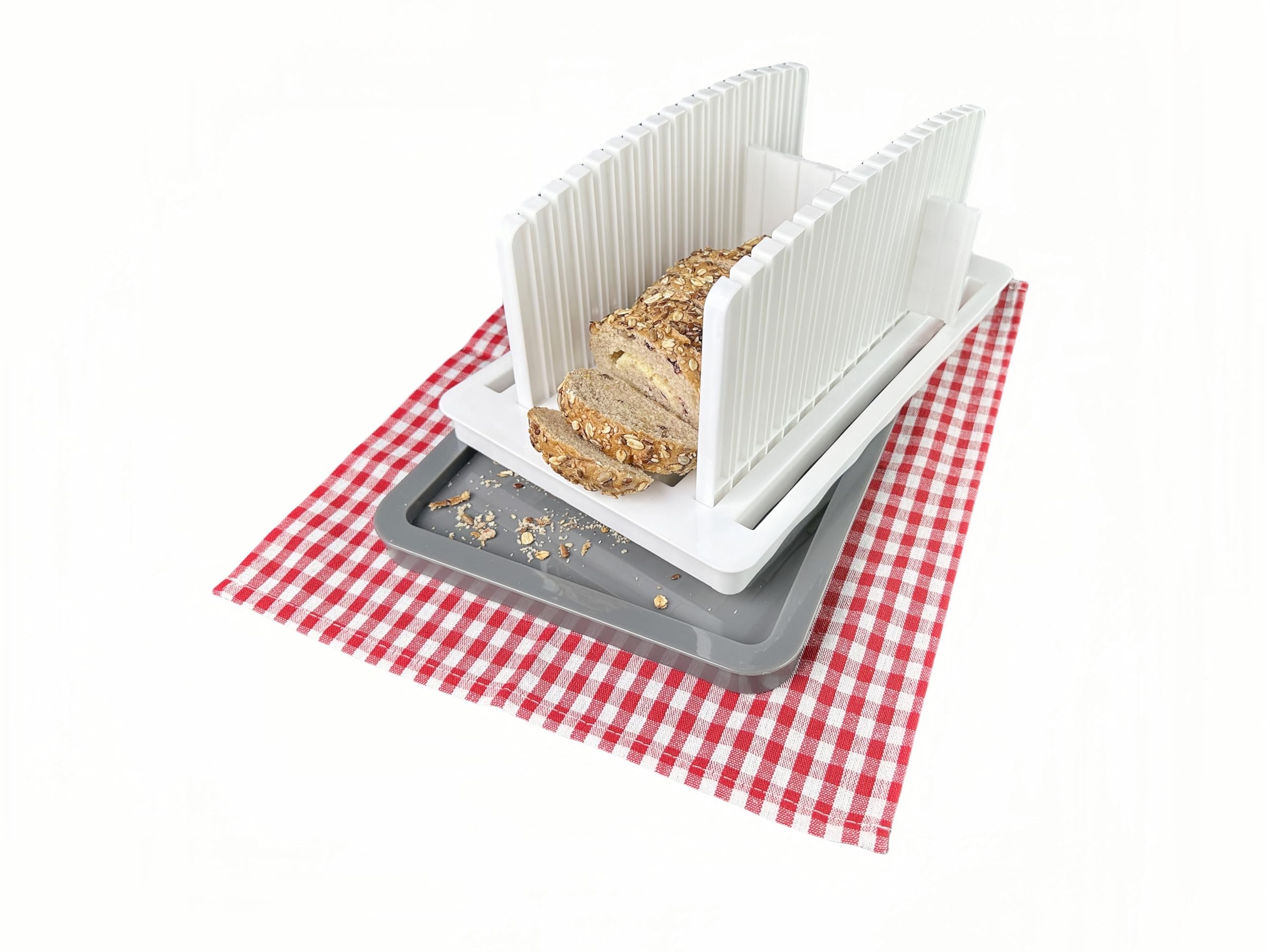 New Upgraded Bread Slicer with placemat Bread Slicing Guide Adjustable Length & Width Foldable Bread cutter with Crumb Tray Suitable for Homemade Bread Bagels Cake