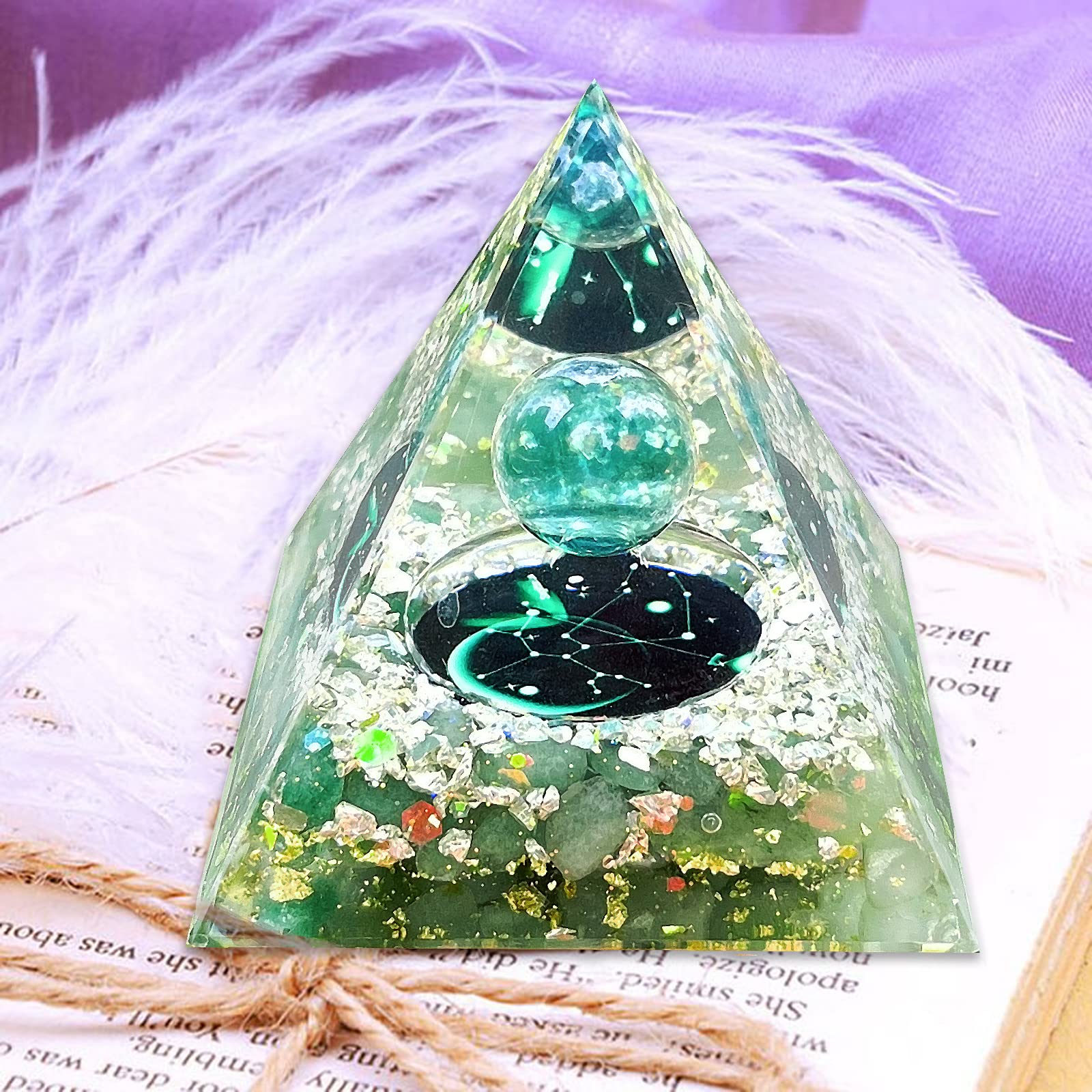 Crystal Pyramid, Green Aventurine Zodiac Sagittarius Orgone Pyramid, Healing Crystal