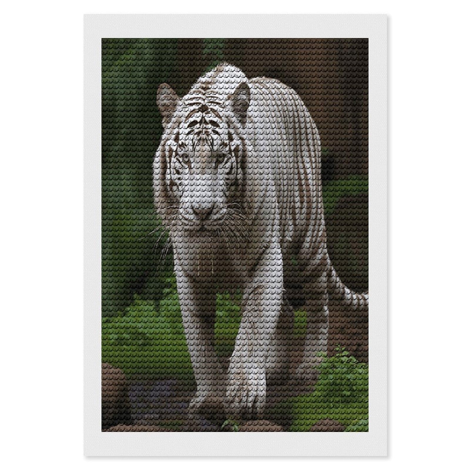 VstaDank Majestic White Bengal Tiger Diamond Painting Kits Exquisite DIY Full Round Drill Diamond Dots Painting for Adults Beginner Diamond Photo Paint with Diamond Picture Art Wall Decor 8"x12"