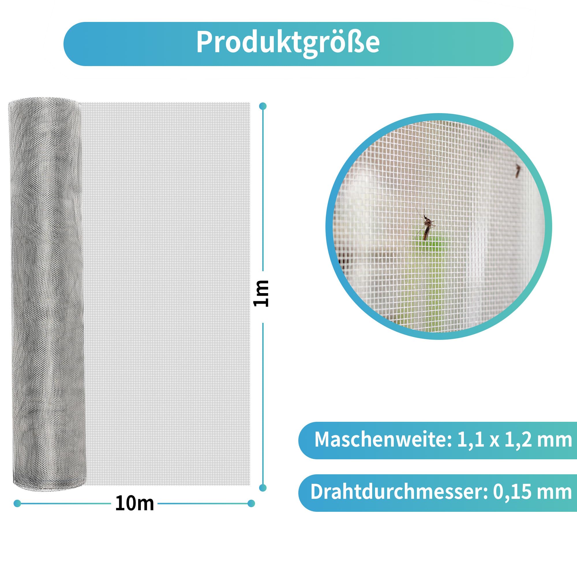 Fliegengitter Edelstahl 1x10 m langlebiger Insektenschutz für Fenster Türen | Kratzfestes Edelstahlgitter DIY-Projekte zuschneidbares Edelstahlgewebe