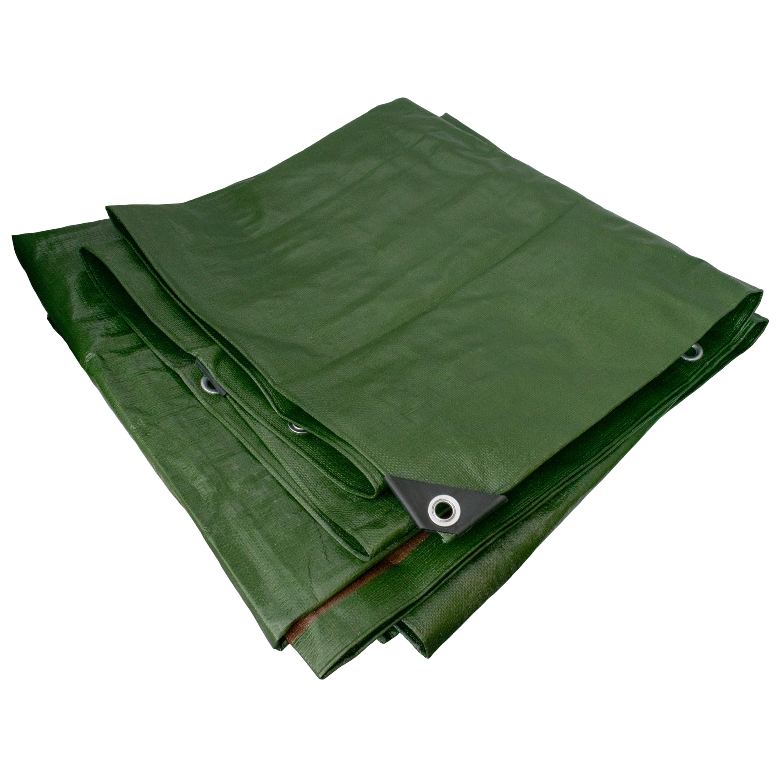 Tough heavy 220 gsm duty waterproof green with brown reverse tarpaulin/tarp cover sheet/extra eyelets at 50cm with reinforced corners,ideal as a camping ground sheet.(3m x 3m) - Image 3