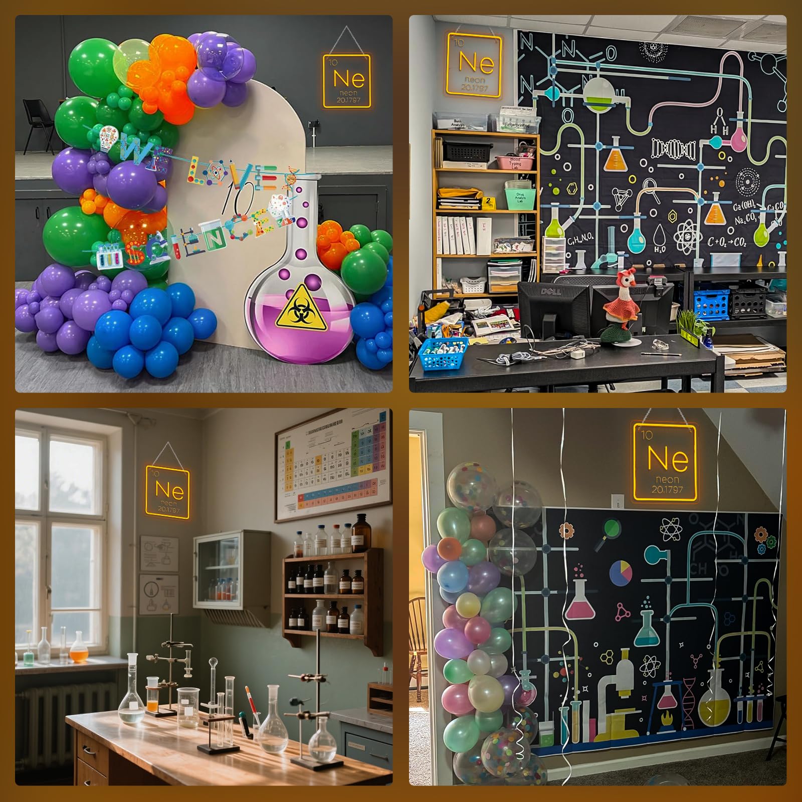 Ne Insegna al neon Classe di chimica Tavola periodica Segni Luminosità Regolabile Studente LED Luci al Neon Illuminano Insegne al neon colorate Adatto per aule Sala studio Biblioteca