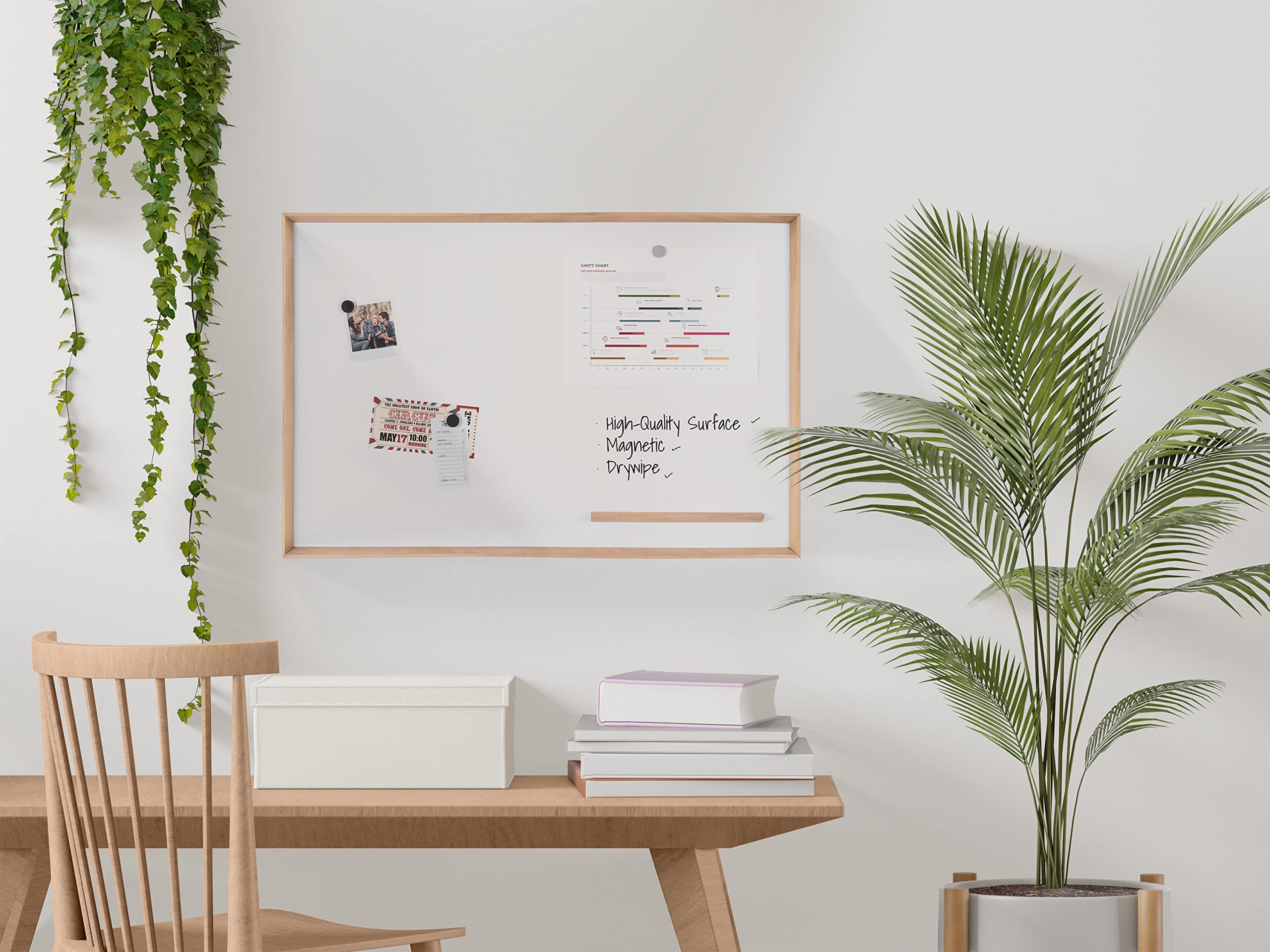 Bi-Office, Inversa Magnetyczna Tablica Suchościeralna, 90 x 60 cm, Lakierowana Stalowa Powierzchnia do Pisania na Sucho, Rama z Drewna Sosnowego