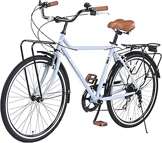 Vintage Style 26 Inch Adult Cruiser Bicycle Hybrid Bike 7 Speeds Commuter Bike for Women, Men, Seniors, SHMANO Shifter and derailleur Step-Over Steel Frame,Double Cargo Rack，4 Colors