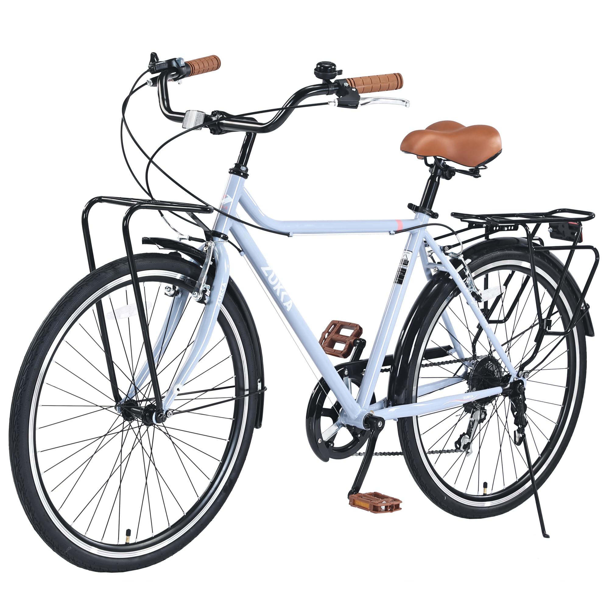 Vintage Style 26 Inch Adult Cruiser Bicycle Hybrid Bike 7 Speeds Commuter Bike for Women, Men, Seniors, SHMANO Shifter and derailleur Step-Over Steel Frame,Double Cargo Rack，4 Colors