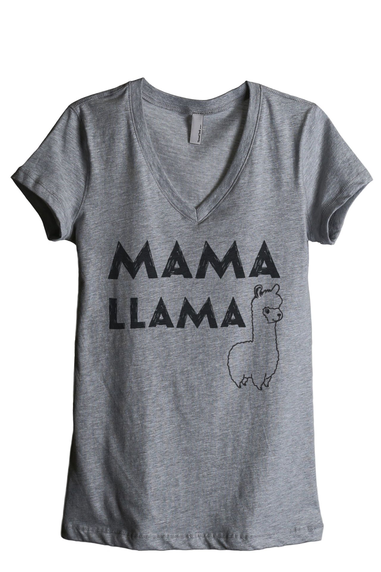 Thread TankThread Tank Mama Llama Women's Fashion Relaxed V-Neck T-Shirt Tee Heather Grey
