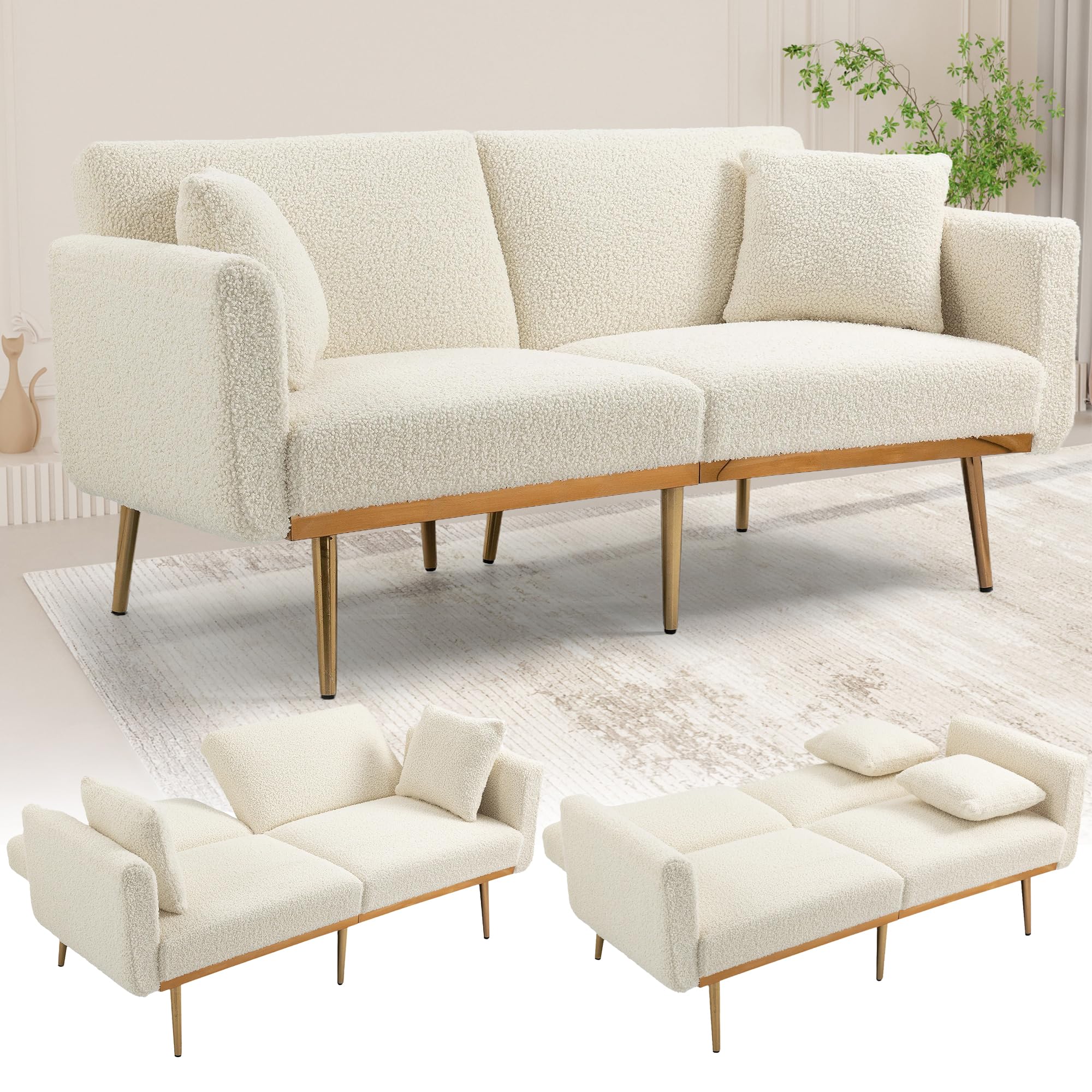 Divano Letto 3 Posti Soberine - In Tessuto, Schienale Regolabile, Braccioli Rimovibili, Per Soggiorno O Camera Ospiti (Nero)