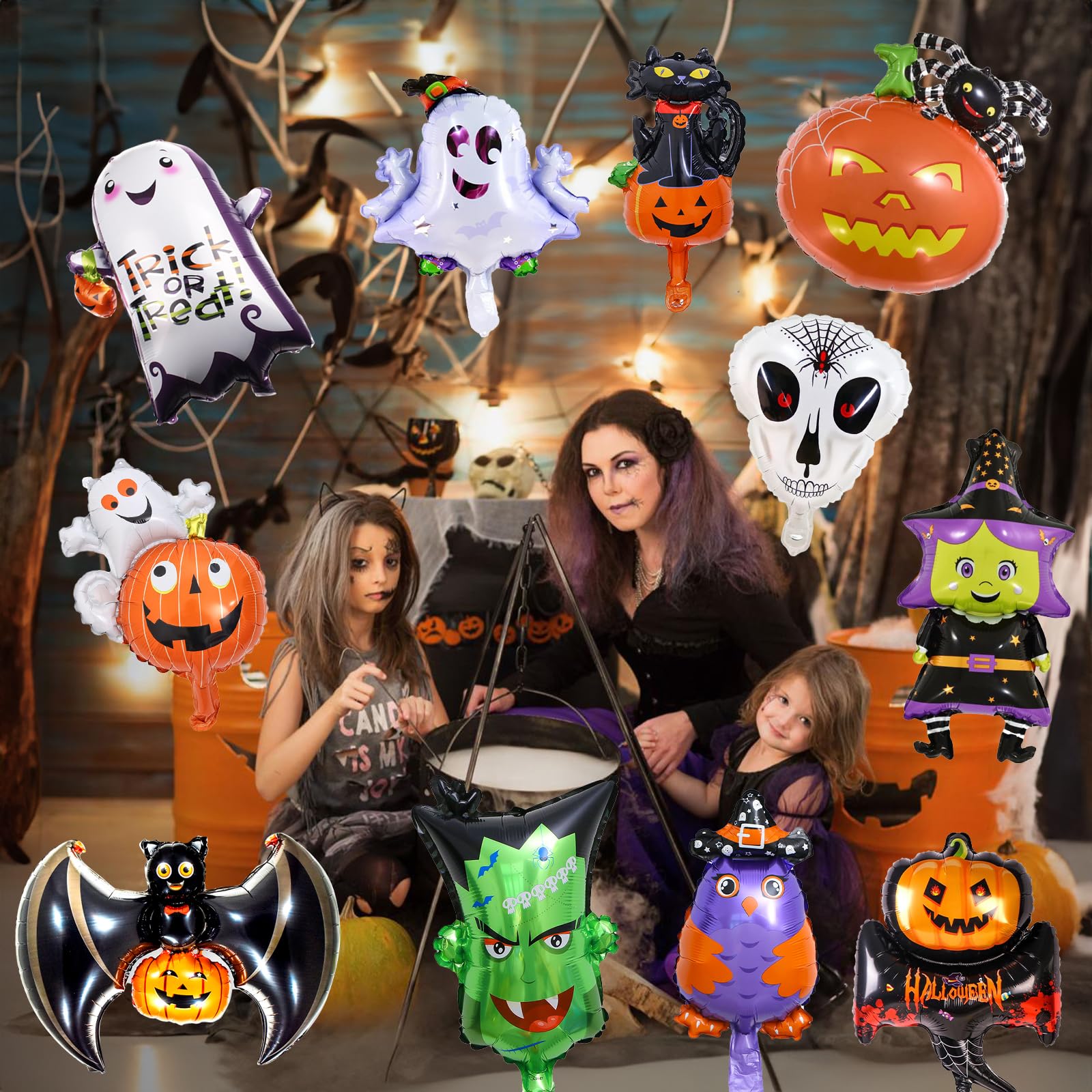 11 Stück Halloween Folienballon Set, Mini Luftballon Geist Spinne Kürbis Katze Hexe Monster Totenkopf Eule Helium Halloween Deko Ballon für Kinder Gruselig Halloween Trick or Treat Party Dekoration