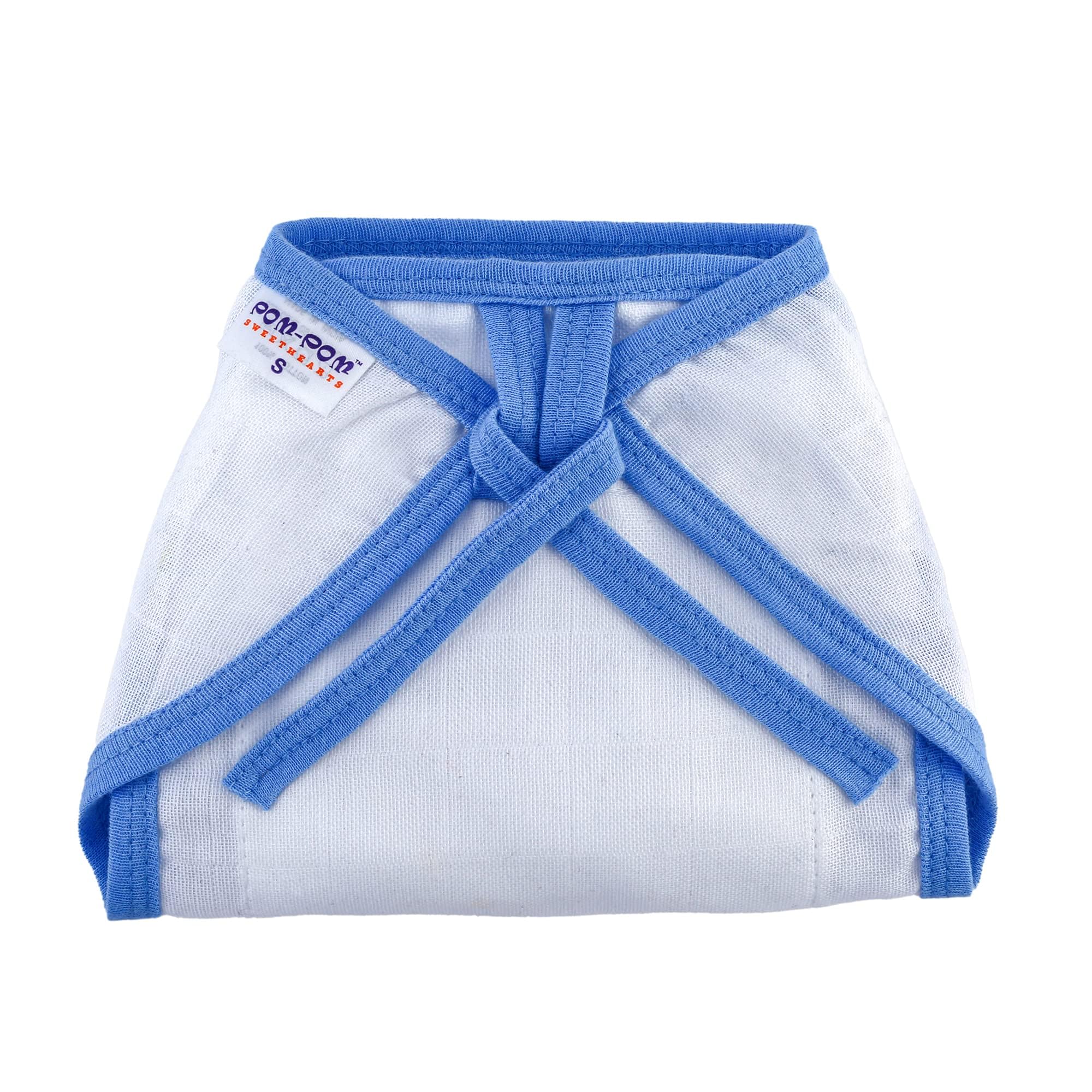 pom-pom SWEET HEARTS Tie up Nappy For Babies, Reusable, Washable Soft Muslin Cotton Nappy/Langot for New Born Baby | Gentle on Baby Skin | Helps in Potty Training | 3-6 months | Pack of 5 | WCP 4