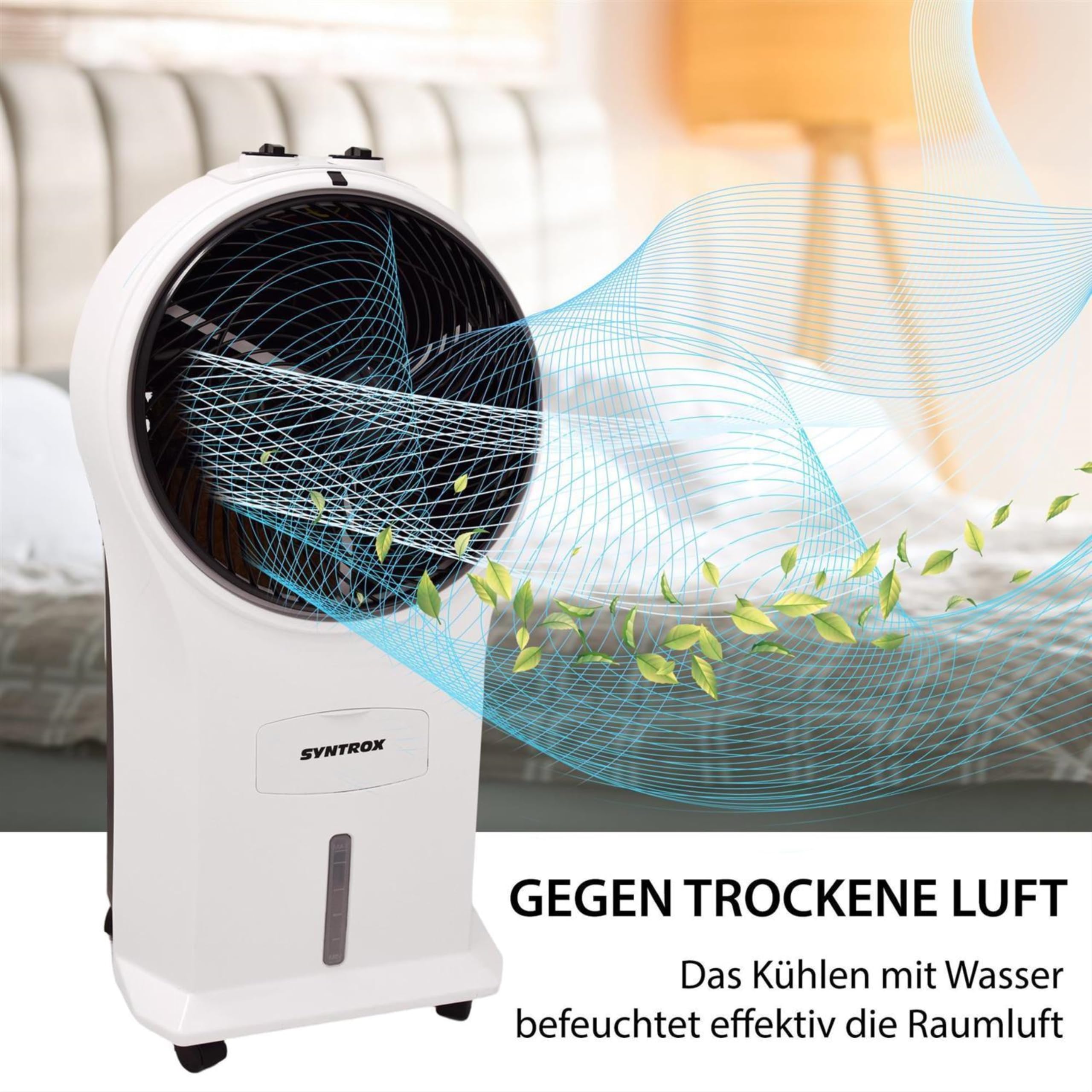Syntrox Luftkühler mit Wasser Chilly | Verdunstungskühler | Luftbefeuchter, Multifunktions-Ventilator, Effektive Temperaturreduktion, 45 Watt, gegen trockene Luft