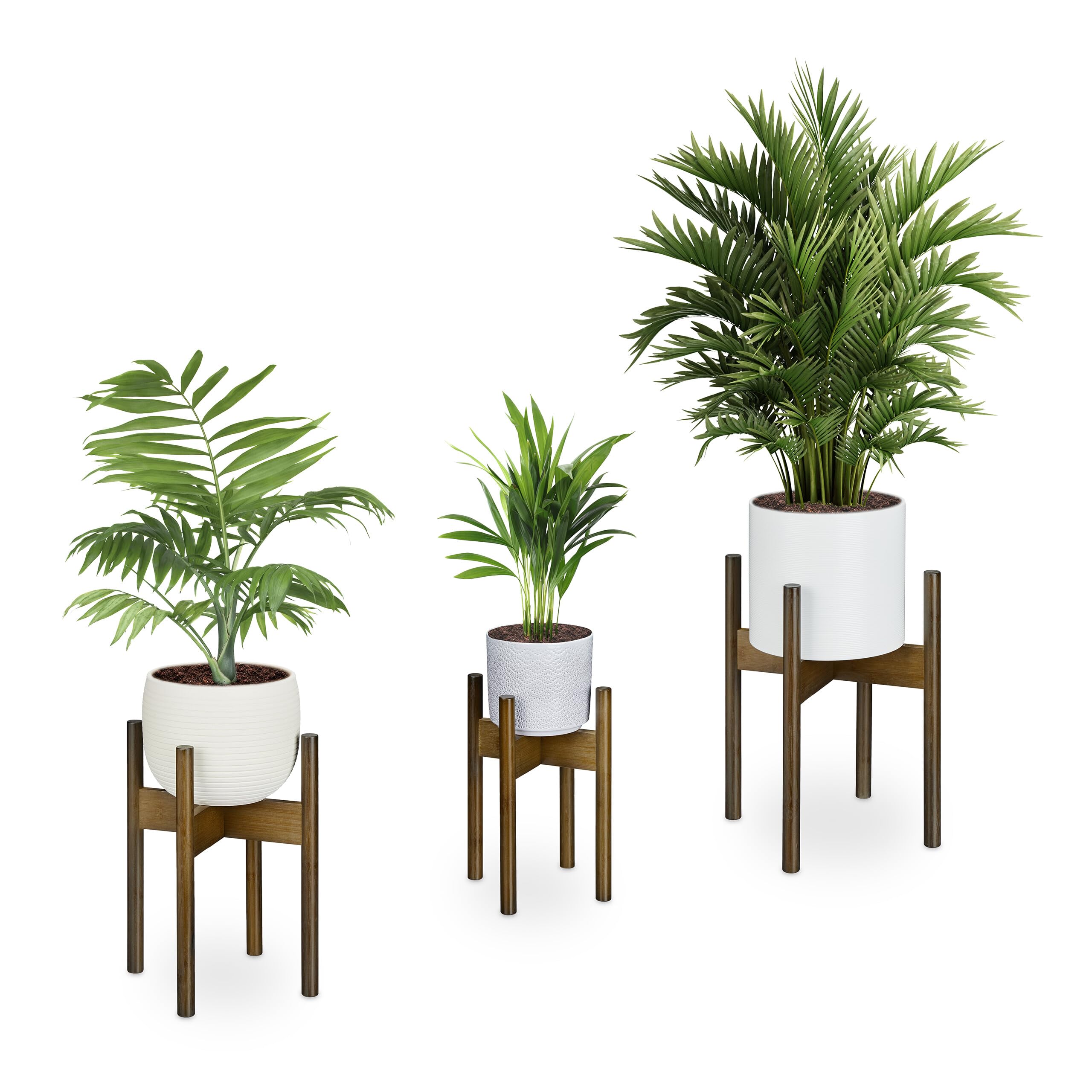 Relaxdays Supporto per Fiori e Piante in Vaso, D: 20/25/29 cm, Set da 3 Portavasi, Fioriere da Interno, bambù, Marrone