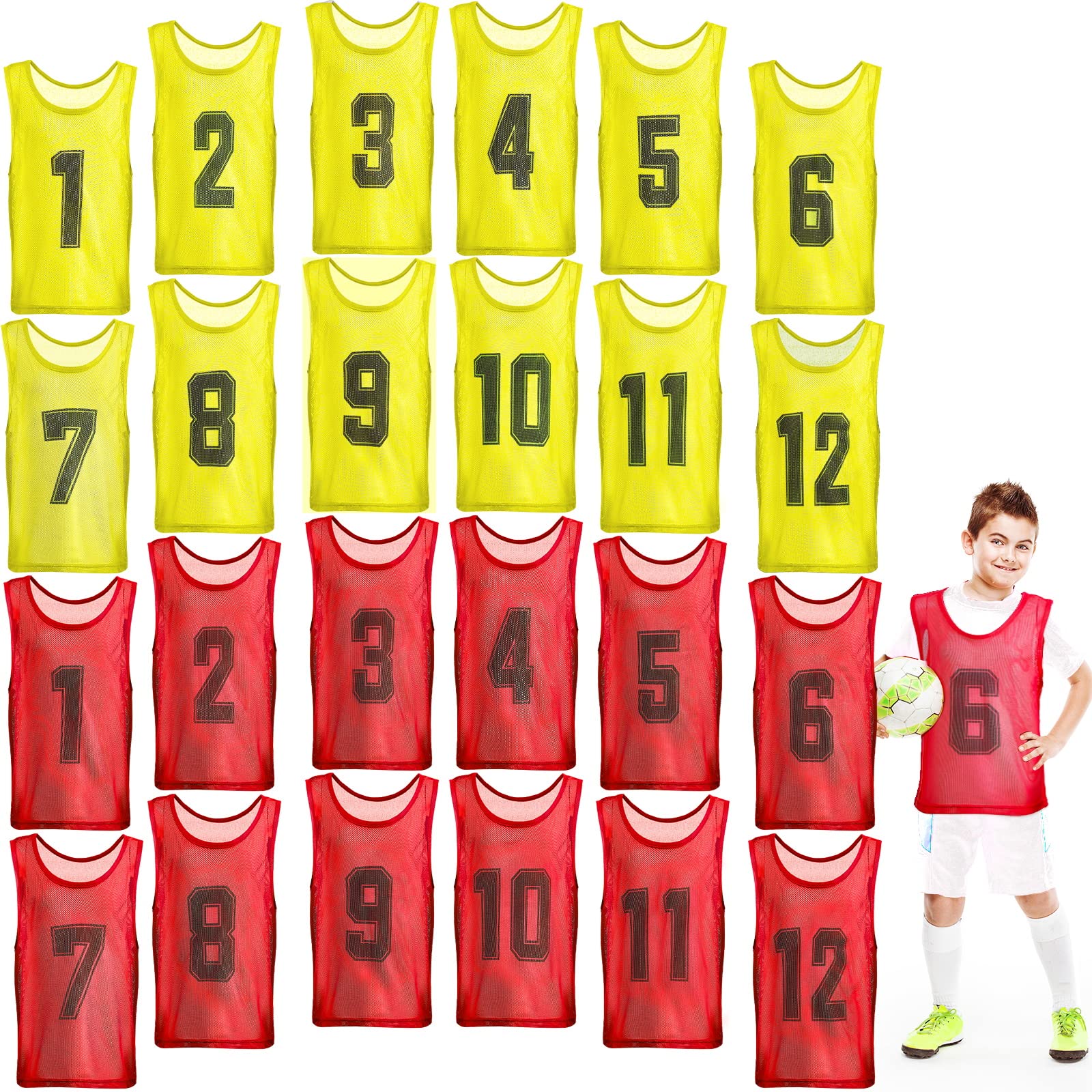 Hercicy 24 Pcs Youth Pinnies Soccer Pinnies Training Vest Adult Mesh Reversible Numbered Football Jersey
