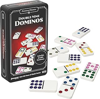 Comprar Goliath - Doble 9 Dominos, clásico Juego de Mesa Familiar para niños a Partir de 5 años, 55 fichas de dominó numeradas para 1 a 8 Jugadores, Caja de Viaje de Metal para Juegos de dominó