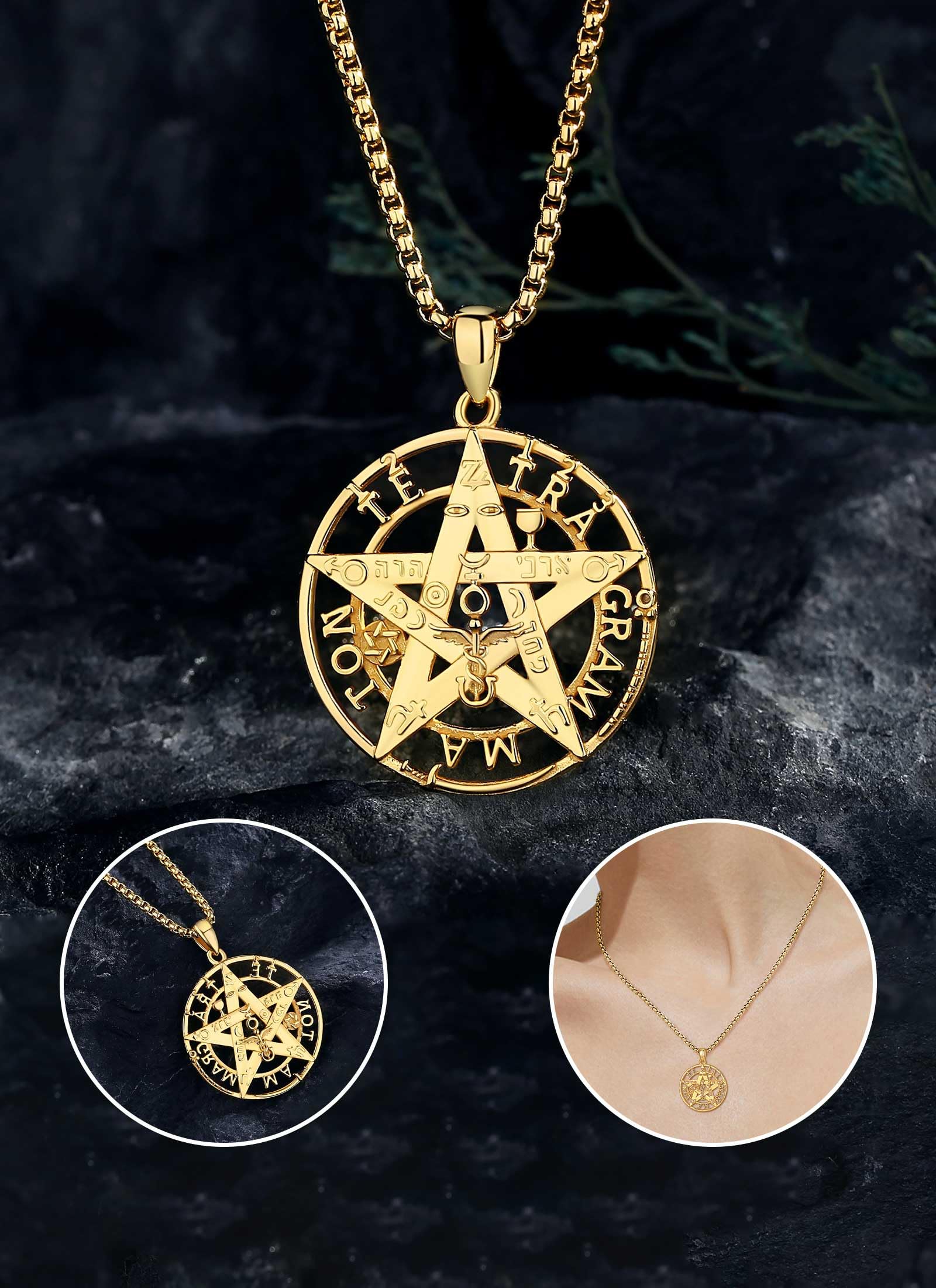 CELESTIA Collana con Ciondolo Pentacolo Argento 925 Donna Uomo Tetragrammaton Amuleti e Talismani Protezione Gioielli Wicca con Catena 61cm