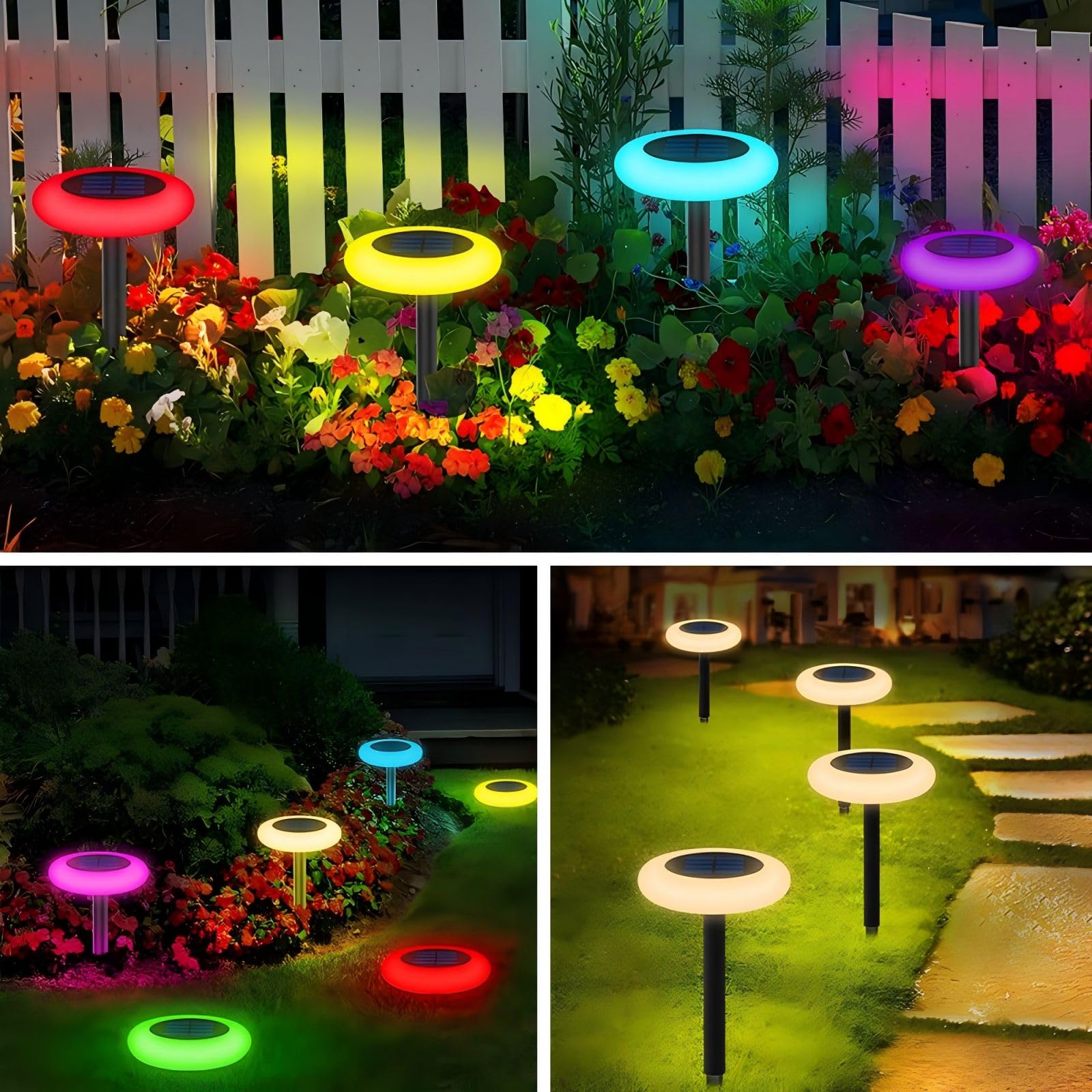INTELAMP Solarlampen für Außen Garten mit Fernbedienung, 6 Stück Solarleuchten Bodenleuchten Aussen mit RGB Modi 9 Spezifische Farben, Warmweiß Wasserdicht für Garten, Rasen, Terrasse, Hof