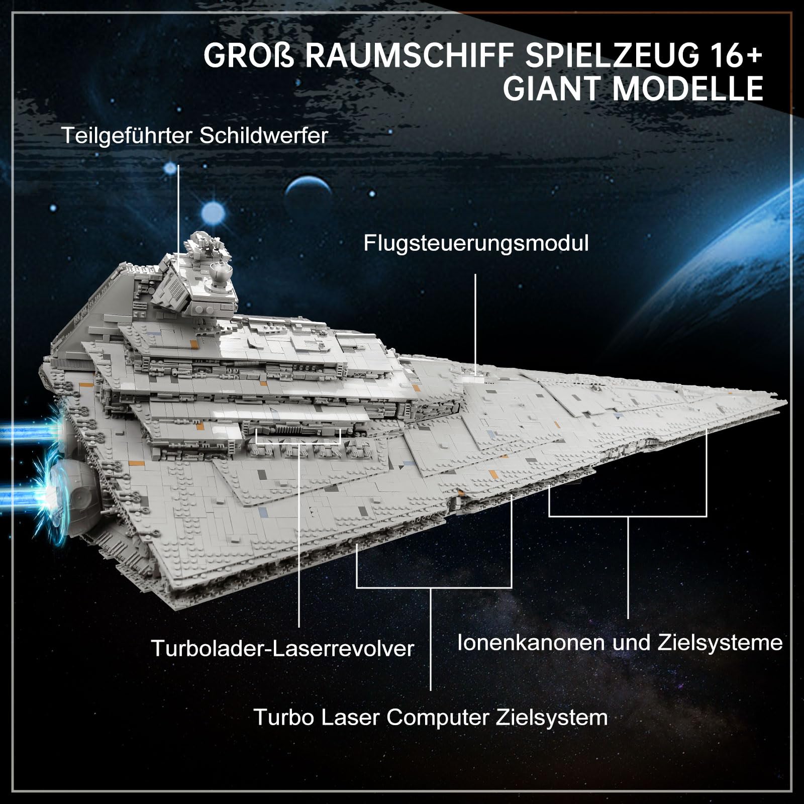 13135 Imperial Sternenzerstörer Spielzeug mit 3 Mini-Raumschiffen,11885 Klemmbausteine Technik Sternenzerstörer, Sammlerstück für Erwachsene,kompatibel mit UCS Super Star Destroyer