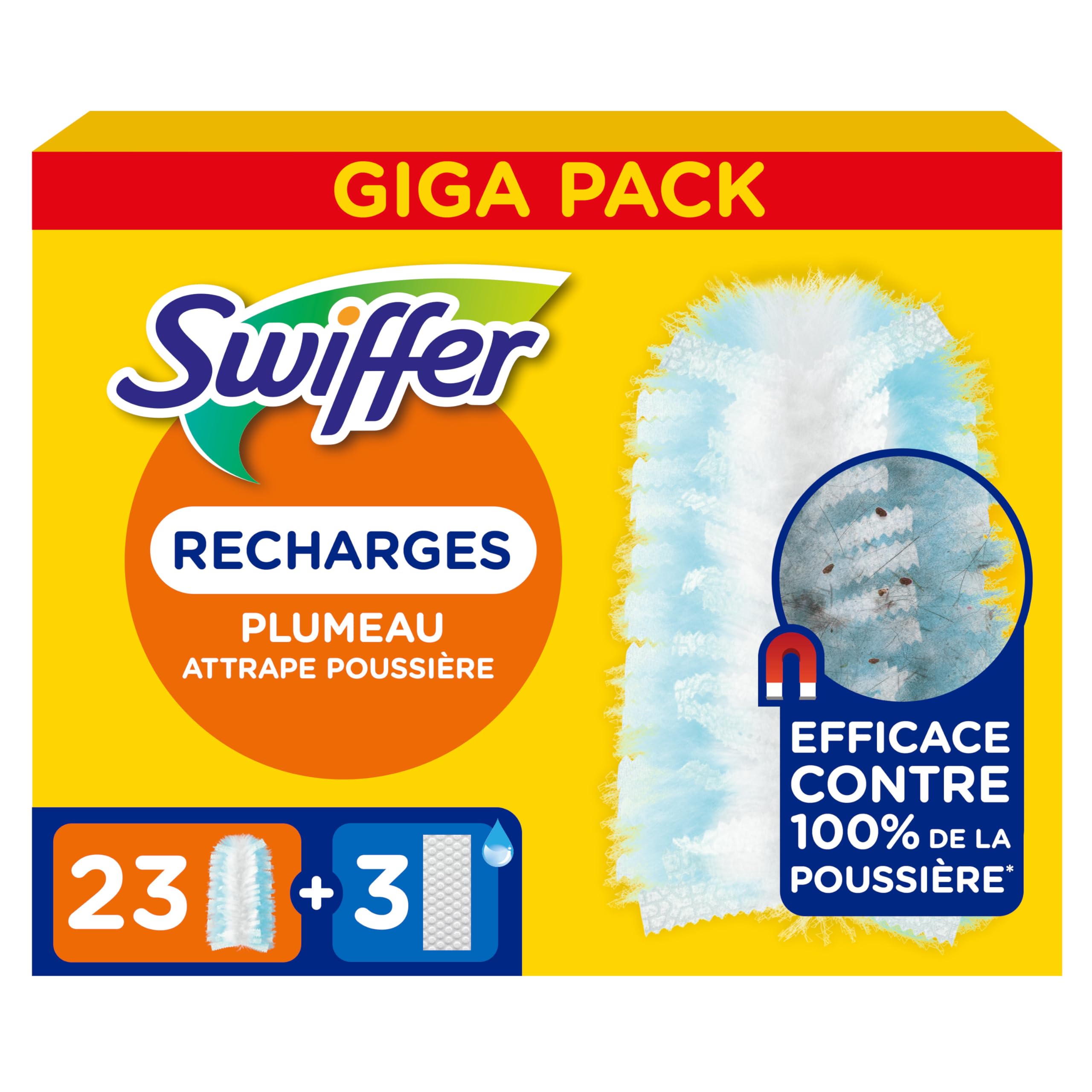 Swiffer Duster Plumeau Recharges 23 Unités 3 Lingettes Nettoyantes Humides Capture Poussière