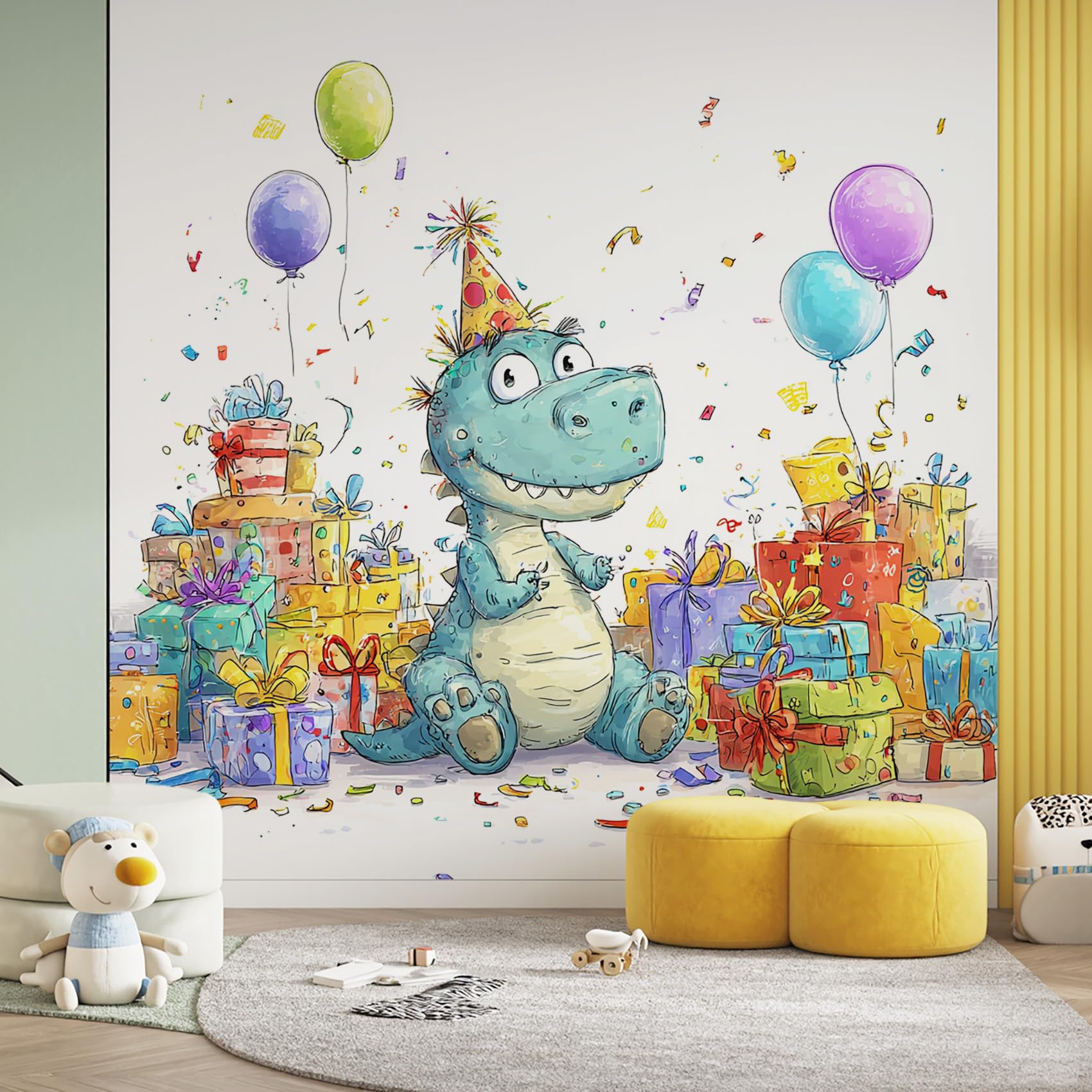 Papier peint dinosaure panoramique dessin animé 250 x 352 cm de salon