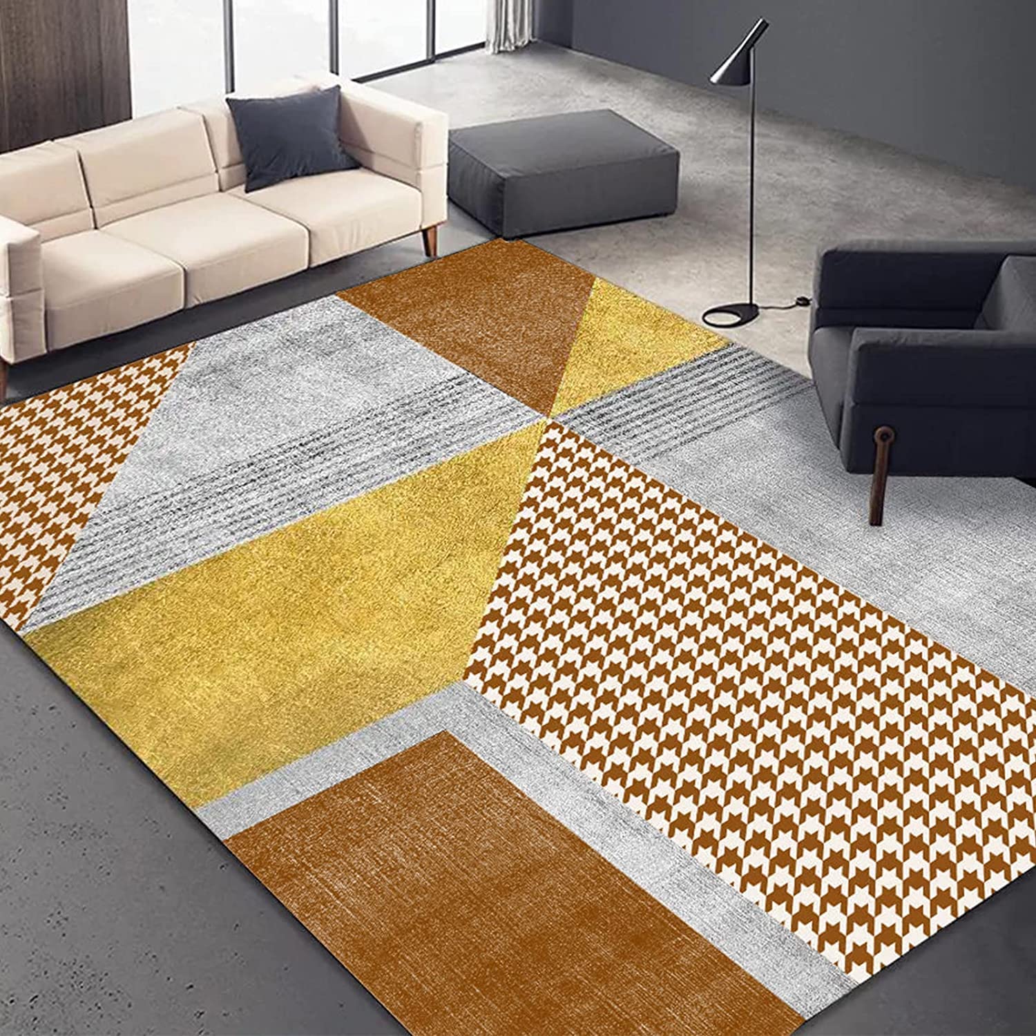 ESOUY Dywanik antypoślizgowy 150 x 200 cm, dywanik do sypialni salonu jadalni wystrój domu, pled geometryczne szarozłoto, brązowy, 150 x 200 cm