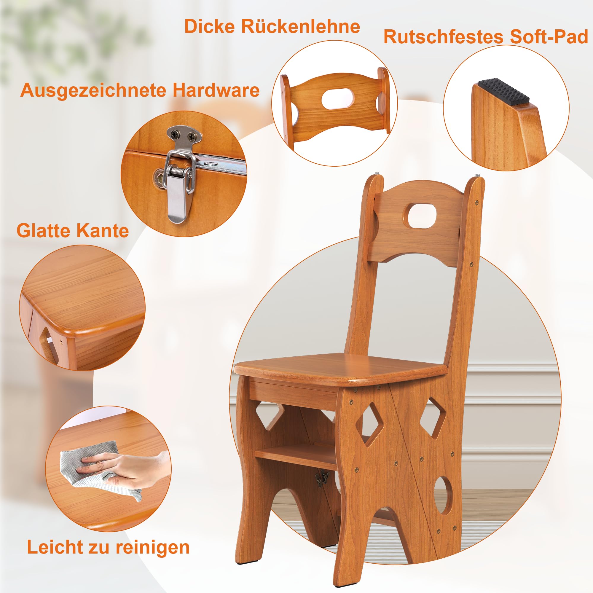 Massief houten opvouwbare bibliotheek ladderstoel opstapladders opstapstoel opvouwbare 4-staps kruk dubbele trap trap trap bloemenstandaard (maat: 35 x 46 x 90 cm, kleur: wit