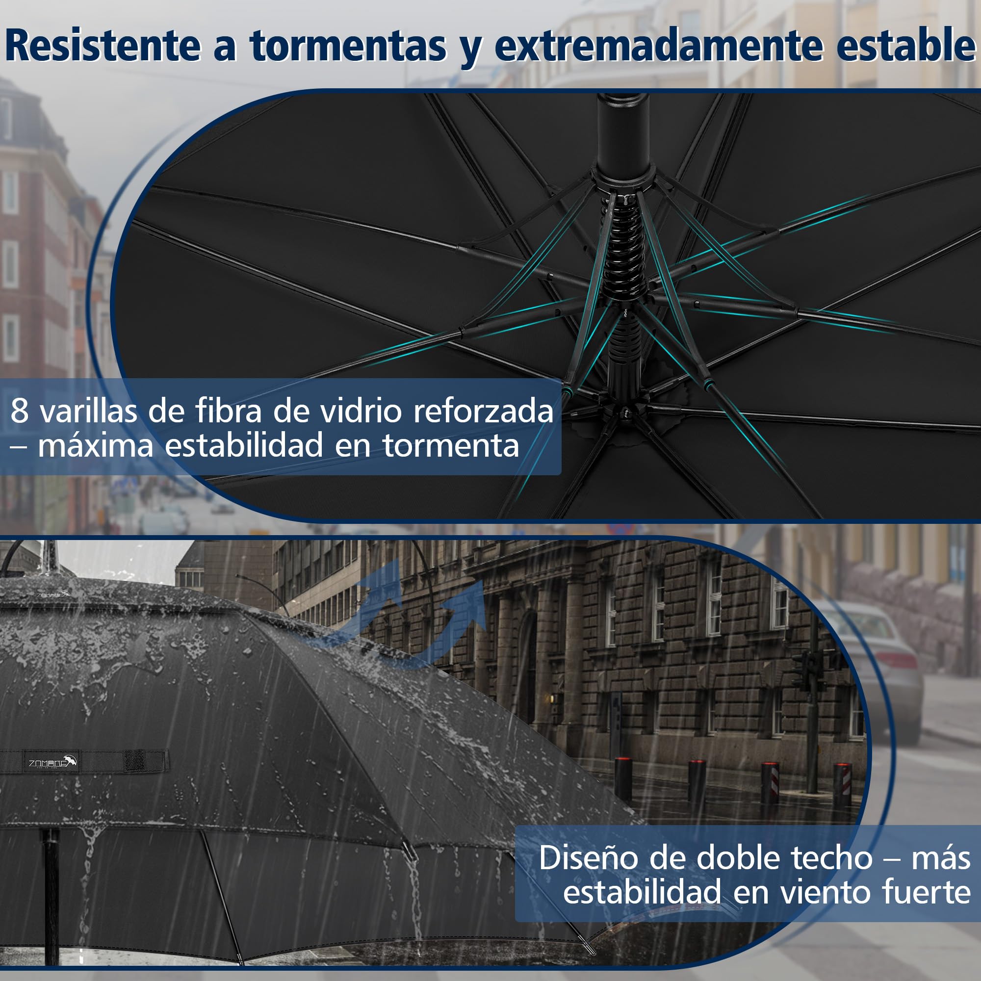 ZOMAKE Paraguas Grande 62/68 Pulgadas,XL/XXL Paraguas Golf Grandes Antiviento,Umbrella Resistente Con Doble Toldo Venteado Impermeable Para Hombre Mujer