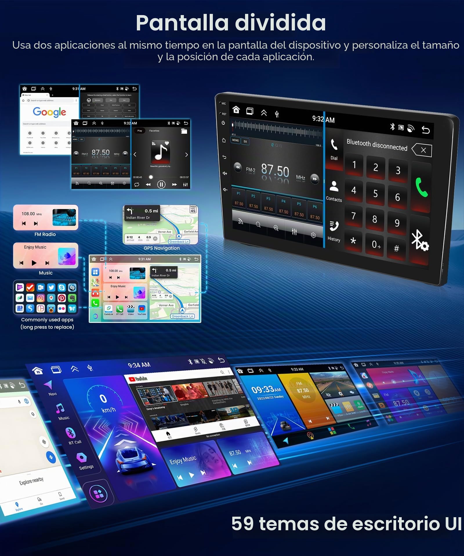 6G+128G 8 Core Wireless Carplay Android 13 Radio de Coche 2 DIN para Mercedes Benz Smart Fortwo 451 2005-2010 9 Pulgadas Radio Coche Android Auto Navi GPS WiFi Bluetooth FM/RDS/DSP EQ Cámara Trasera