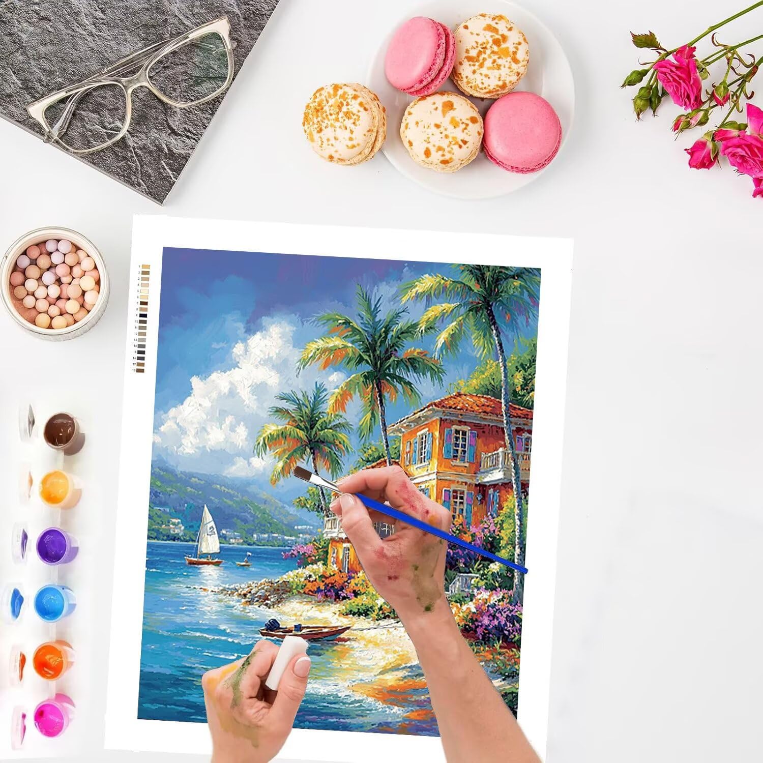WEISHIWE Dipingere con i Numeri Adulti Casetta marina, 80x100cm s-300 | Pittura a Olio Kit, fai da te Quadri da Dipingere Numerat, Adulti Bambini Hobby Creativi,Pittura Adulti Decora la Casa Regalo
