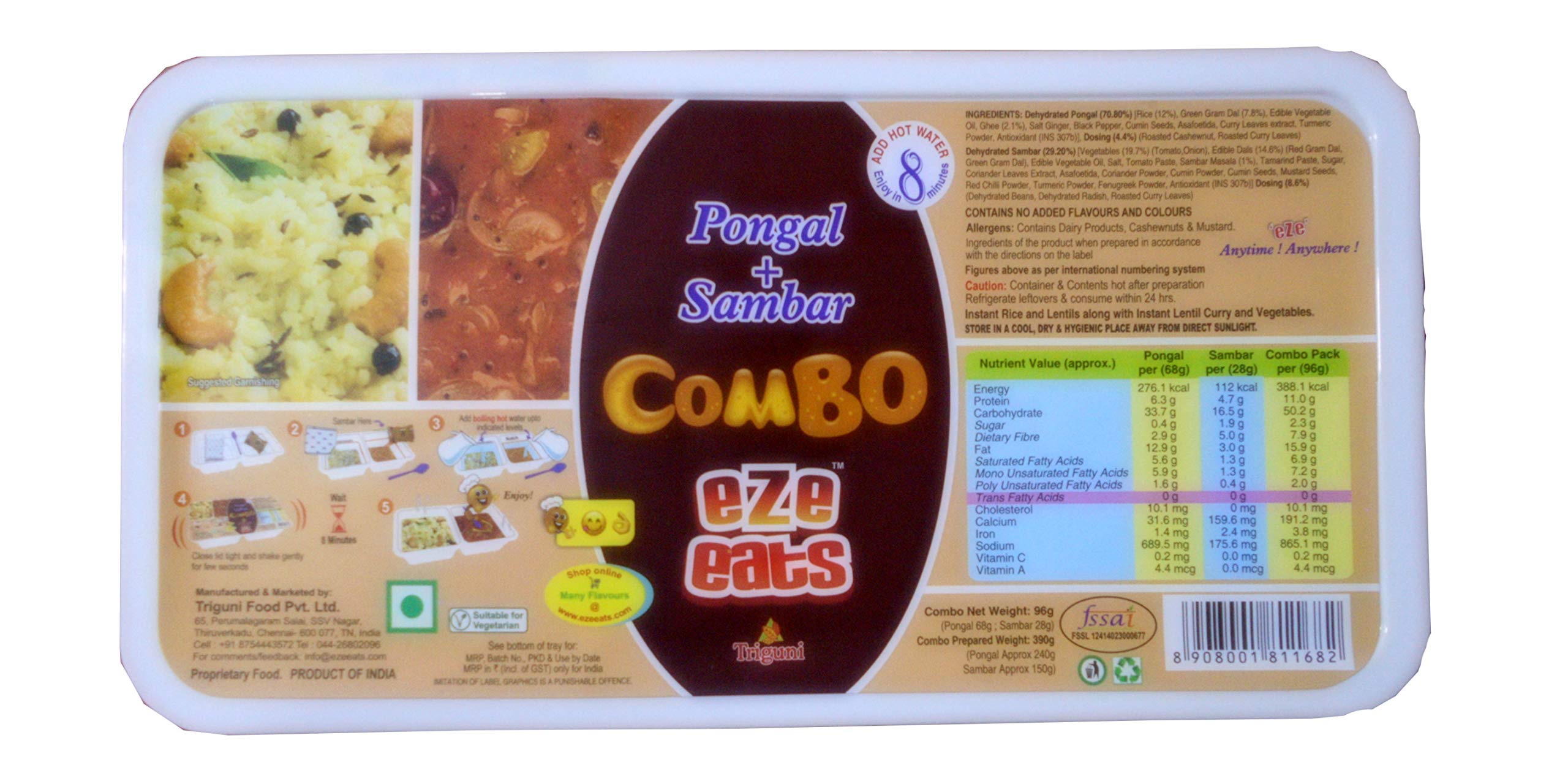 eZe eats Triguni Pongal + Sambar Combo(Pack Of 2) (B089T1WM4S) Amazon Price History, Amazon Price Tracker