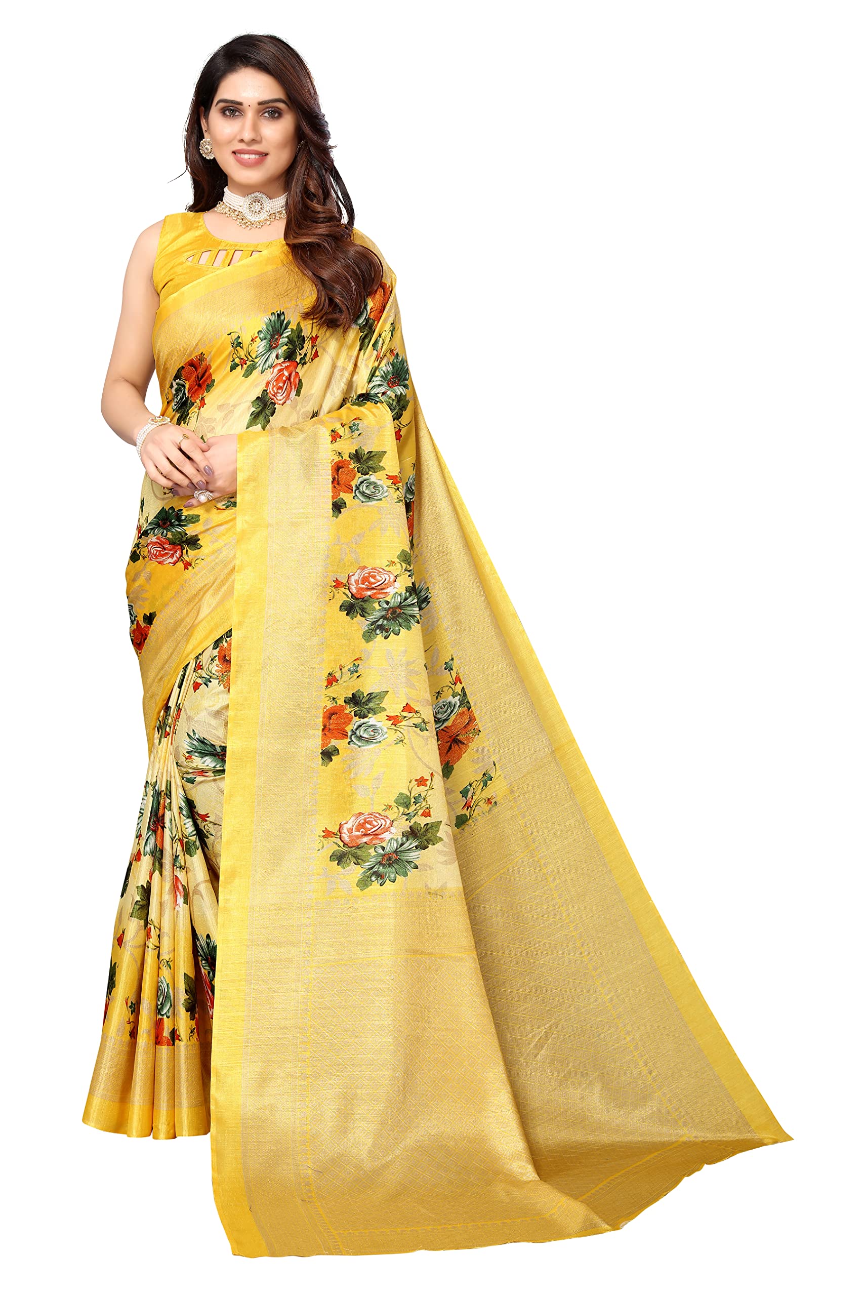 Mubeno WDS KMR Vairaj Yellow_M Plain Cotton Blend Stylish Saree For Women (WDS KMR Vairaj)