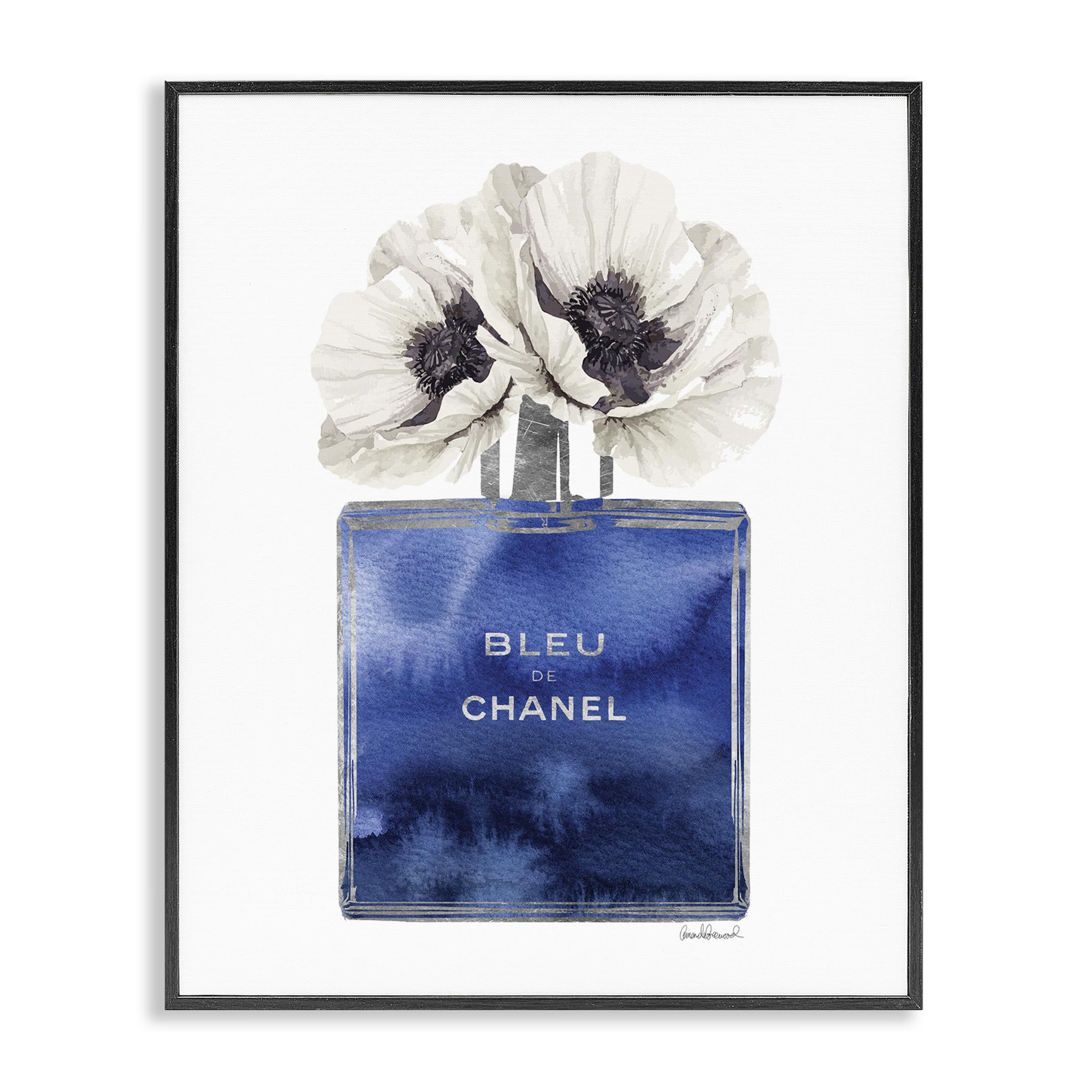 Stupell Industries Fashioner Perfume Flower Blue Watercolor, Design by Artist Amanda Greenwood Wall Art, 16 x 20, Black Framed