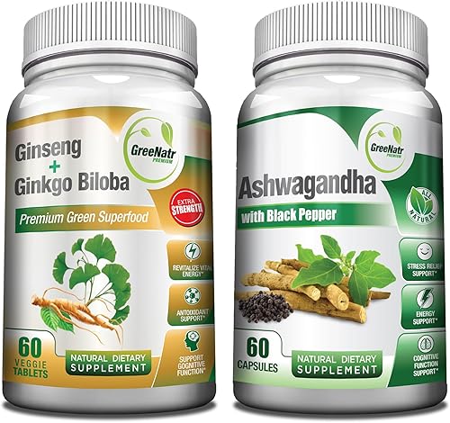 GreeNatr Paquete premium para el bienestar holístico cápsulas orgánicas de Ashwagandha, con pimienta negra para aliviar el estrés, más tabletas de