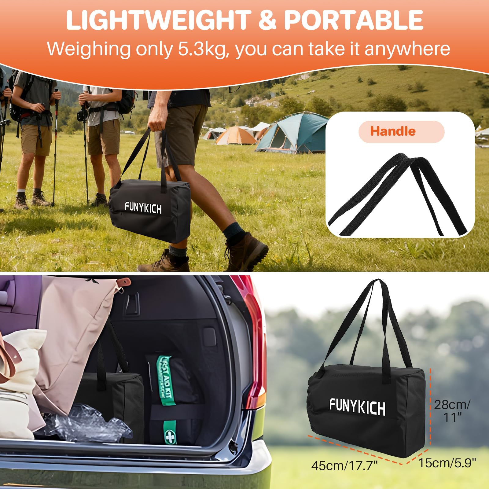 FUNYKICH Tavolo da Campeggio Pieghevole, Altezza Regolabile 2 Posizioni (44/70 cm), Tavolo da Picnic per Barbecue,Struttura in Acciaio X Resistente, Tavolo per Griglia, per Giardino, 67x58 cm, Nero