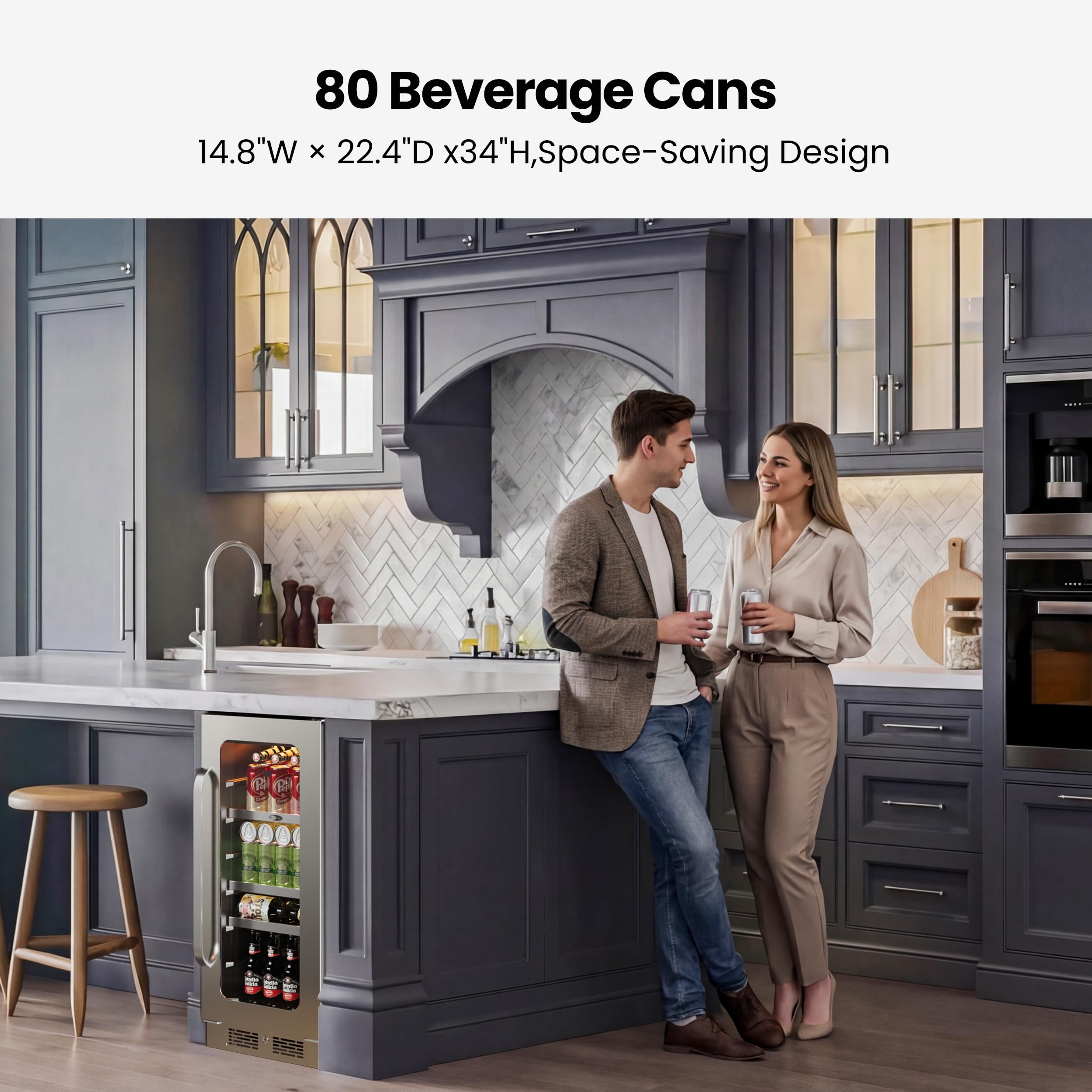 Whynter Beverage Refrigerator 15 Inch Drink Fridge With Glass Door Beverage Fridge Cooler 80 Can Under Counter Built In Freestanding Fridge 34-54°F For Soda Beer Home Bar Luxury Series on Fridge.com - View 6