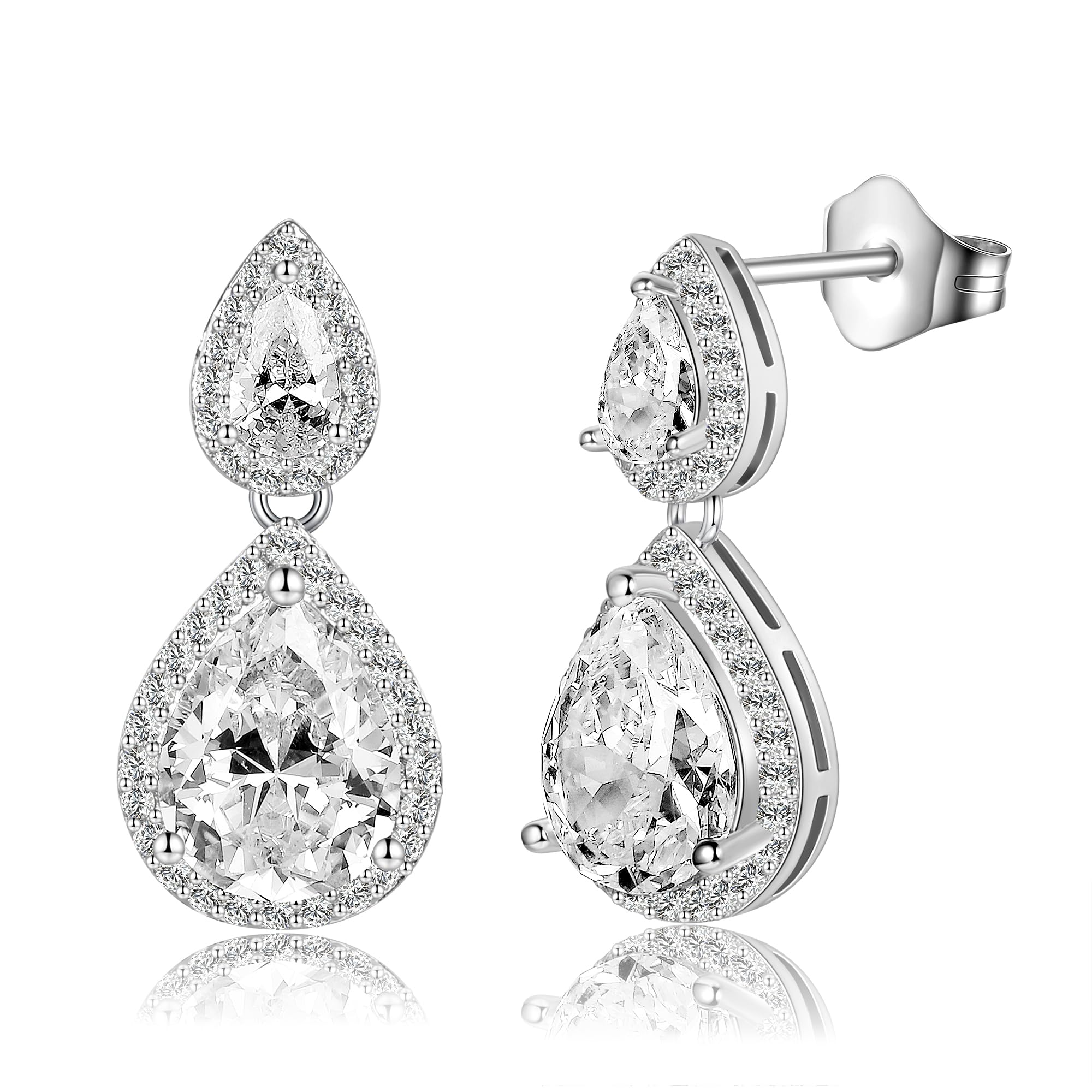 MDFUN 18K White Gold/Yellow Gold Plated Fashionable Cubic Zirconia Stud Earrings for Women and Men, Round/Square/Heart/Teardrop